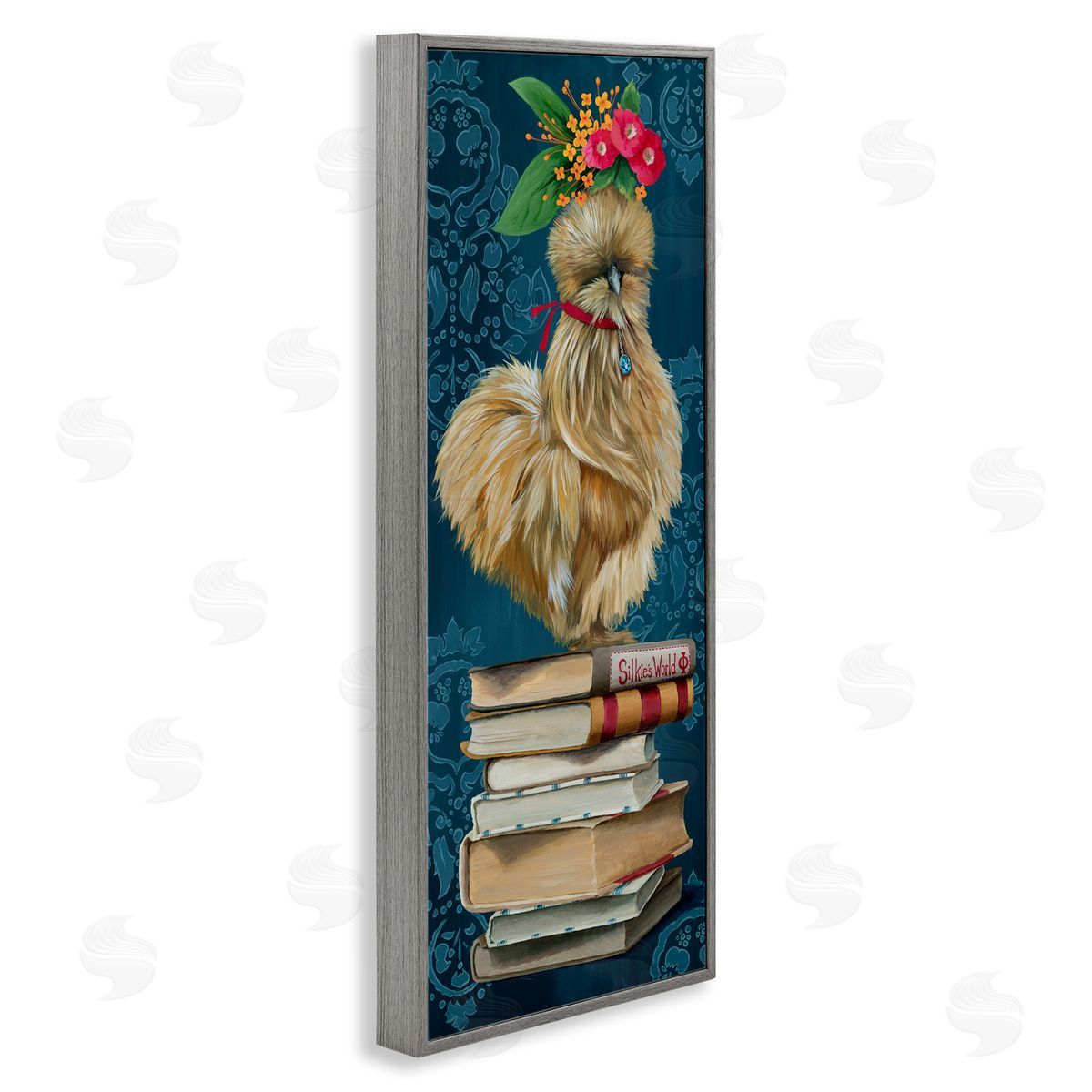 Farmhouse Chicken on Bookstack Grey Frame Print Wall Art, Home Decor by Heather Gauthier