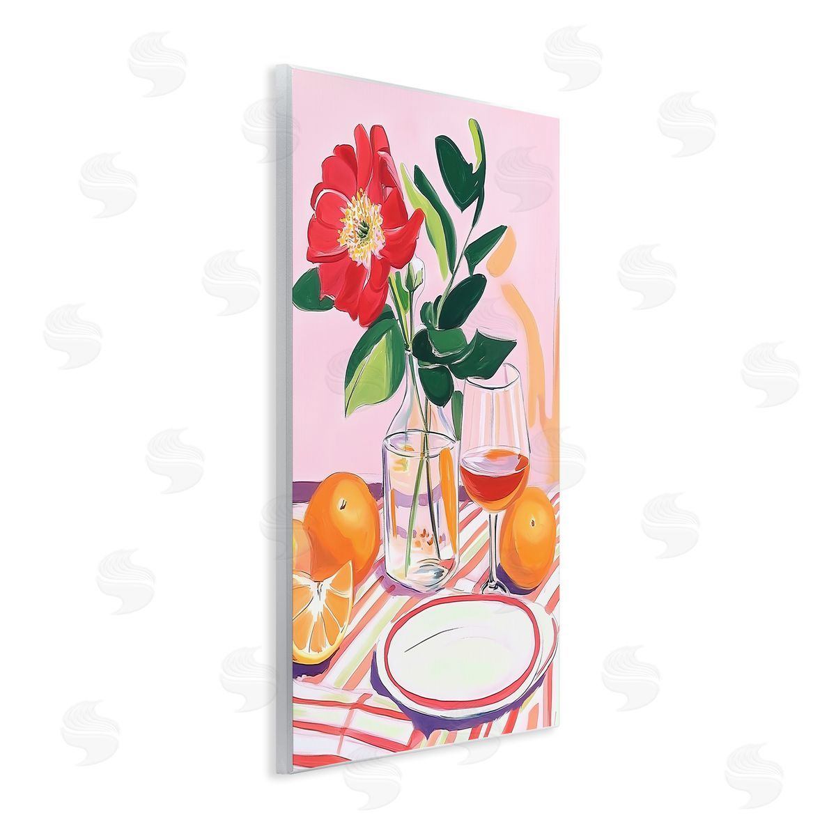 Pastel Hued Table Setting Wood Plaque Wall Art, Home Decor by Andreas Magnusson