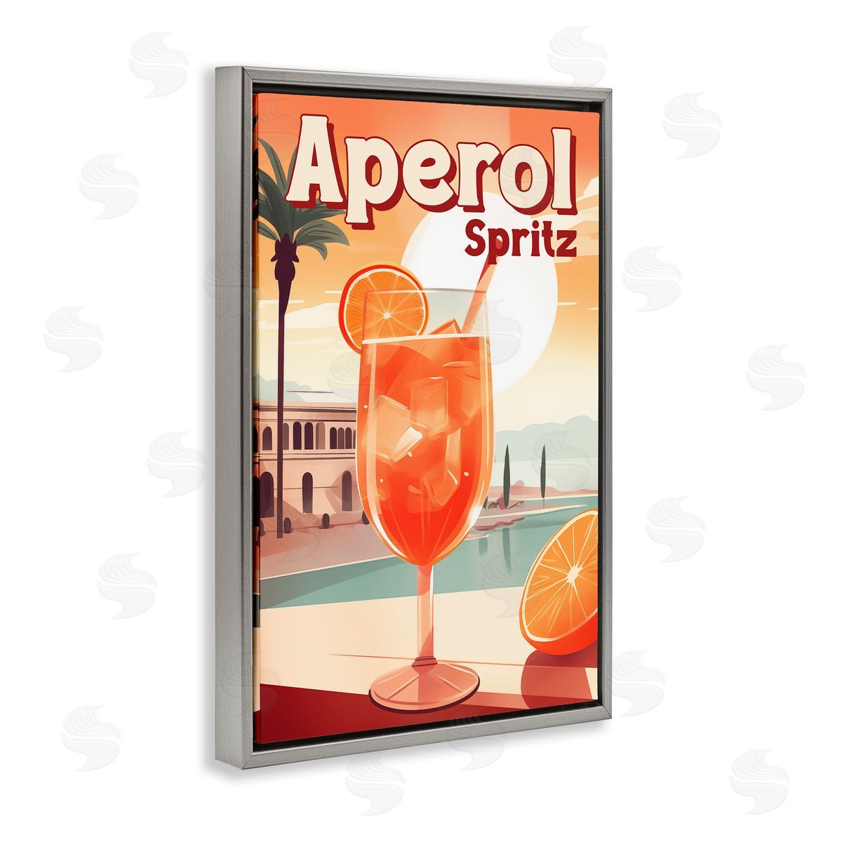 Bright Tropical Aperol Spritz Grey Floating Frame Canvas Wall Art, Home Decor by Andreas Magnusson