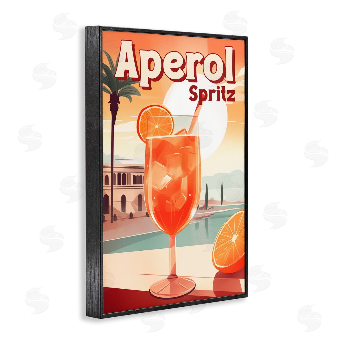 Bright Tropical Aperol Spritz Black Frame Print Wall Art, Home Decor by Andreas Magnusson