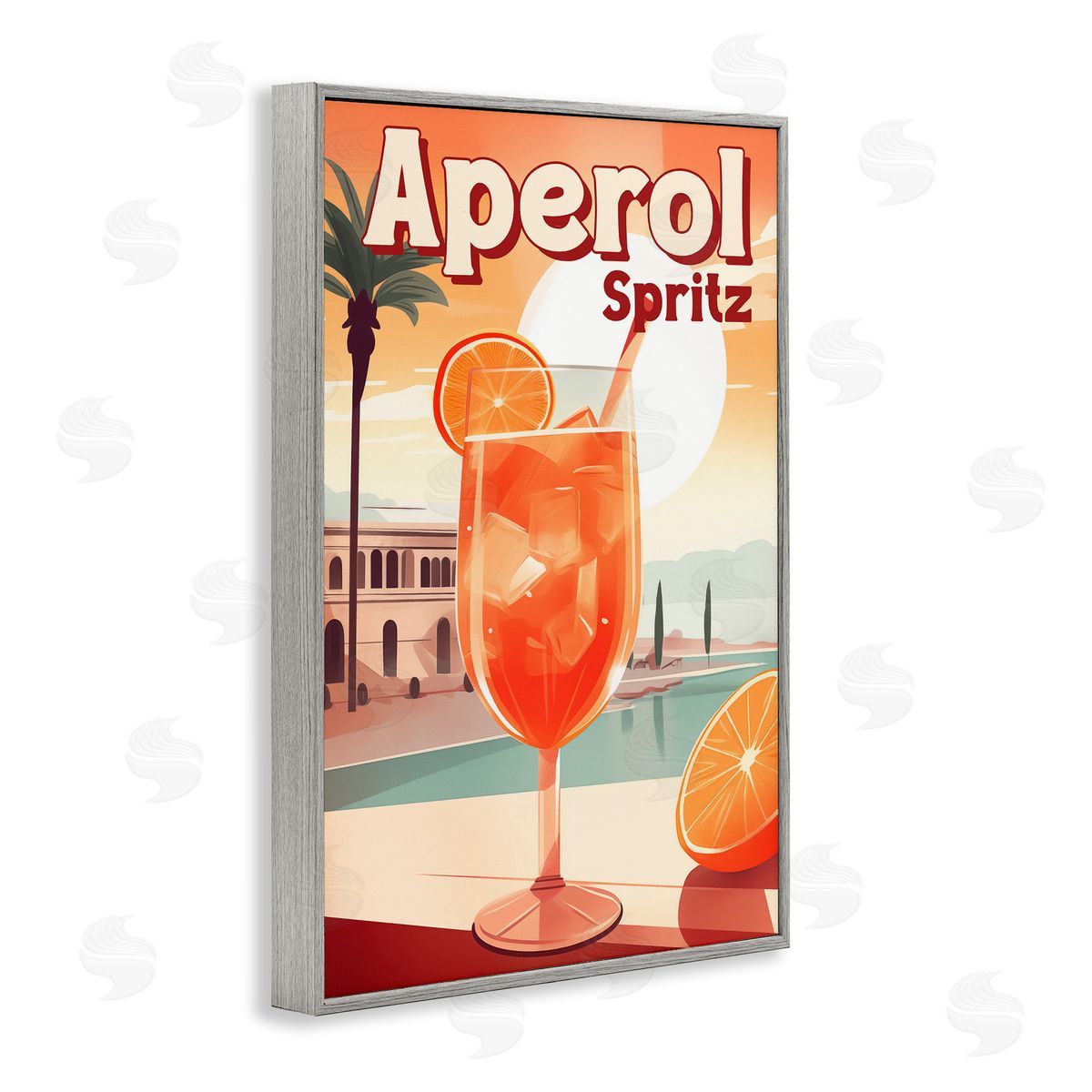 Bright Tropical Aperol Spritz Grey Frame Print Wall Art, Home Decor by Andreas Magnusson