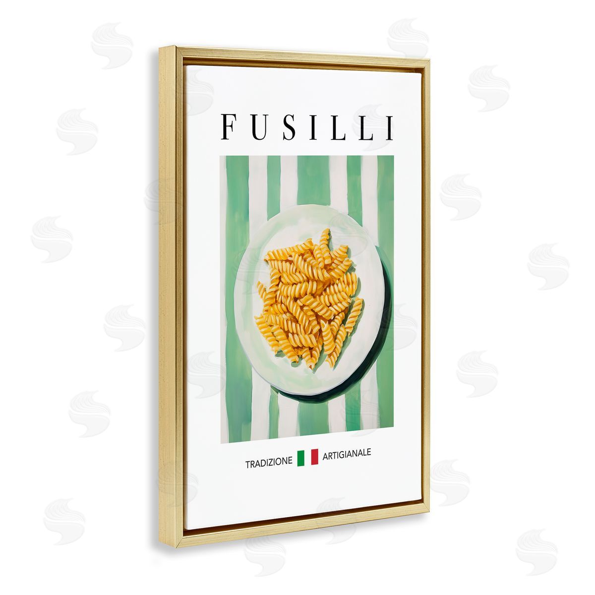 Traditional Fusilli Pasta Gold Floating Frame Canvas Wall Art, Home Decor by Andreas Magnusson
