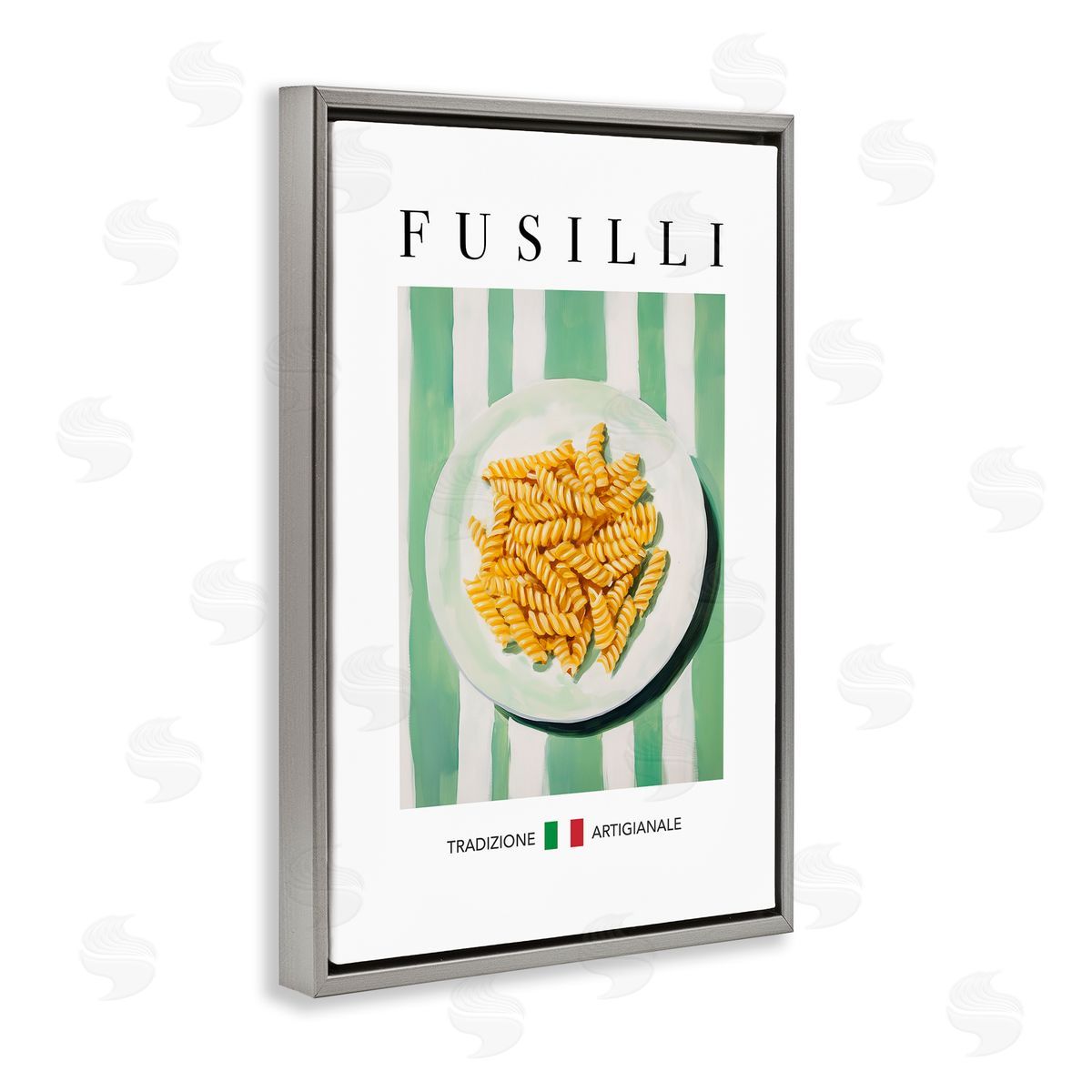 Traditional Fusilli Pasta Grey Floating Frame Canvas Wall Art, Home Decor by Andreas Magnusson