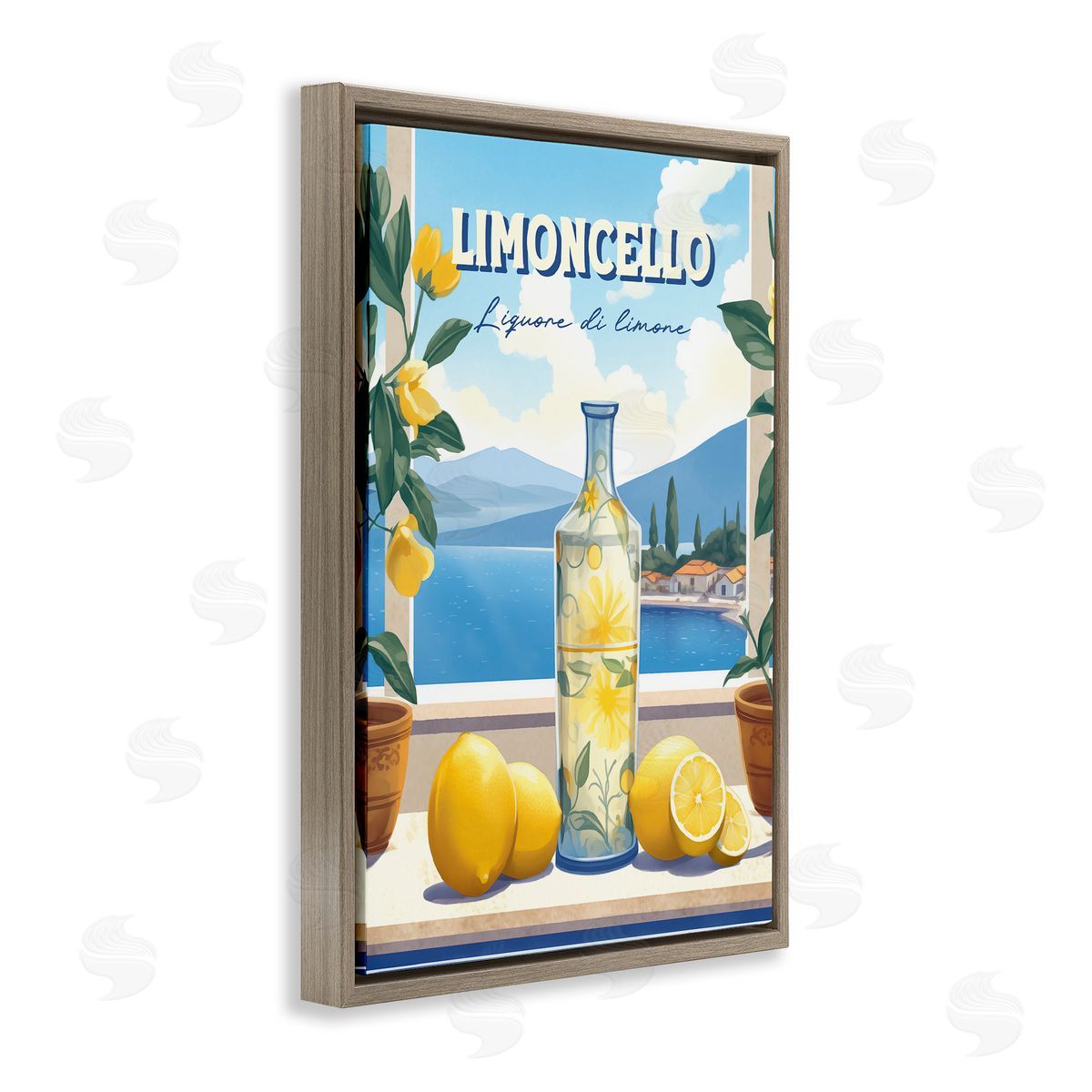Limoncello Coastal View Brown Floating Frame Canvas Wall Art, Home Decor by Andreas Magnusson