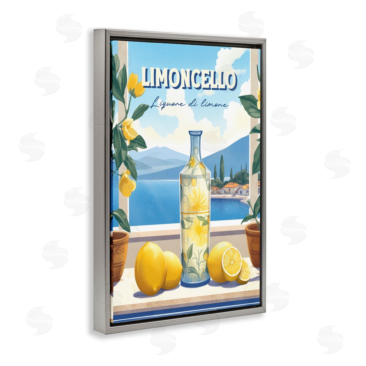 Limoncello Coastal View Grey Floating Frame Canvas Wall Art, Home Decor by Andreas Magnusson