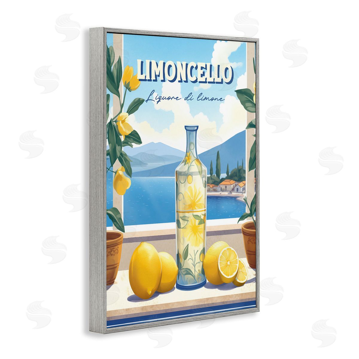 Limoncello Coastal View Grey Frame Print Wall Art, Home Decor by Andreas Magnusson