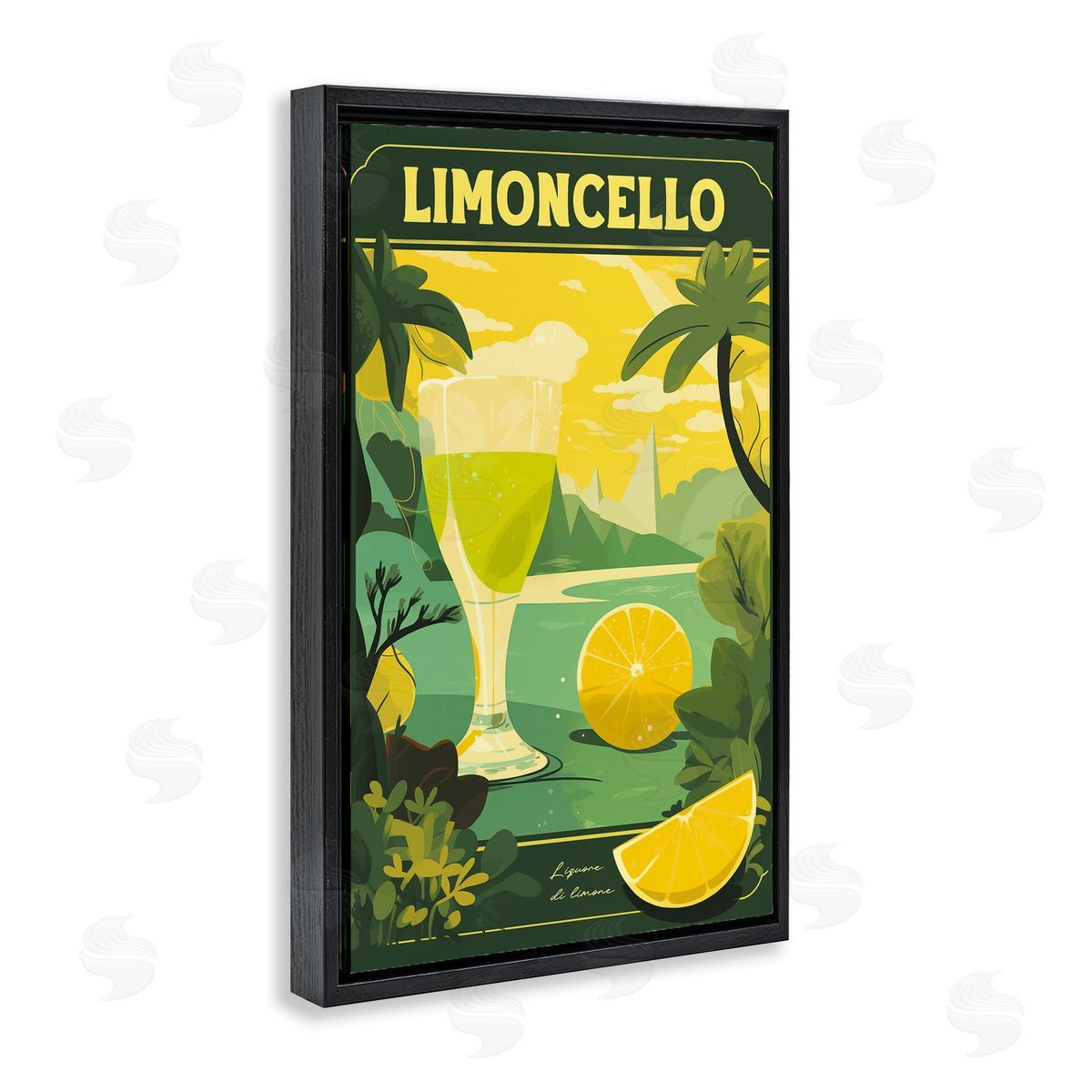 Lemon Cocktail in Tropical Scene Black Floating Frame Canvas Wall Art, Home Decor by Andreas Magnusson