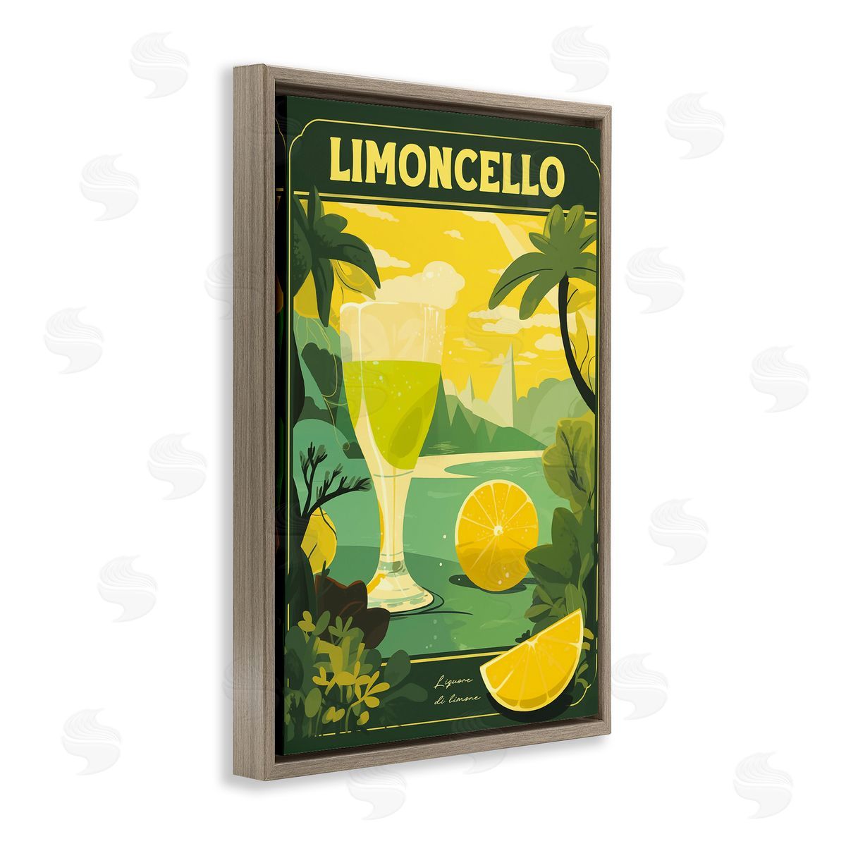 Lemon Cocktail in Tropical Scene Brown Floating Frame Canvas Wall Art, Home Decor by Andreas Magnusson