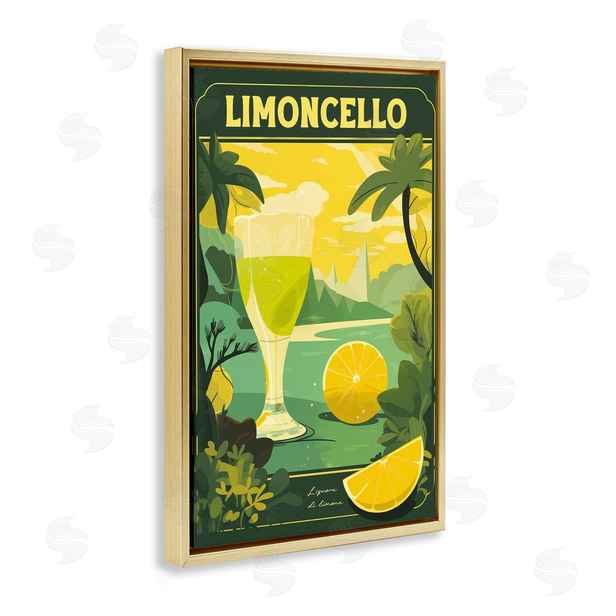 Lemon Cocktail in Tropical Scene Gold Floating Frame Canvas Wall Art, Home Decor by Andreas Magnusson