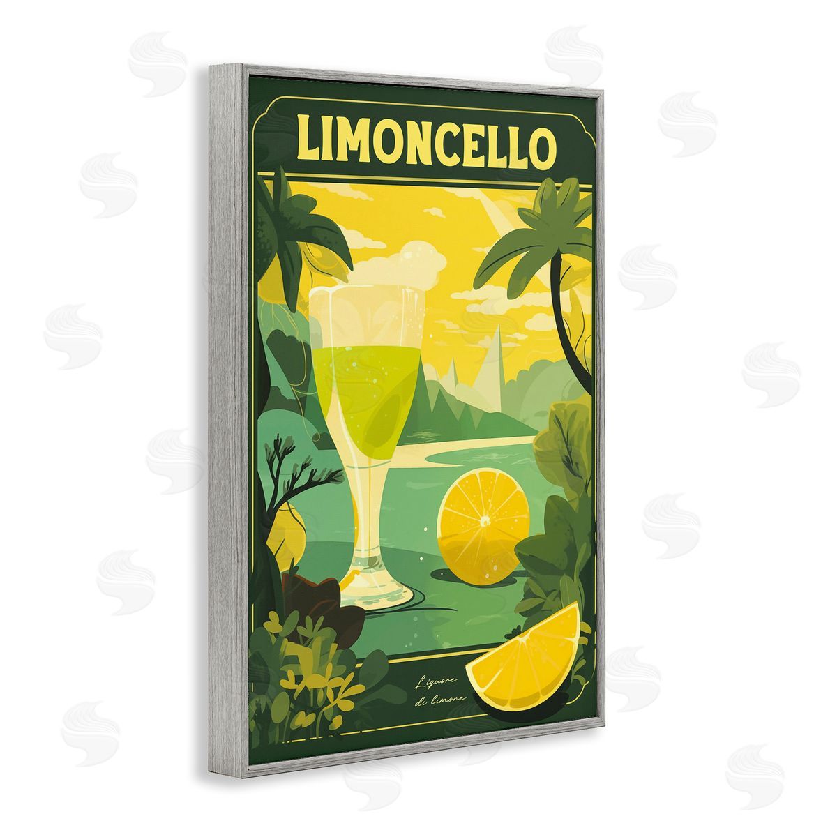 Lemon Cocktail in Tropical Scene Grey Frame Print Wall Art, Home Decor by Andreas Magnusson