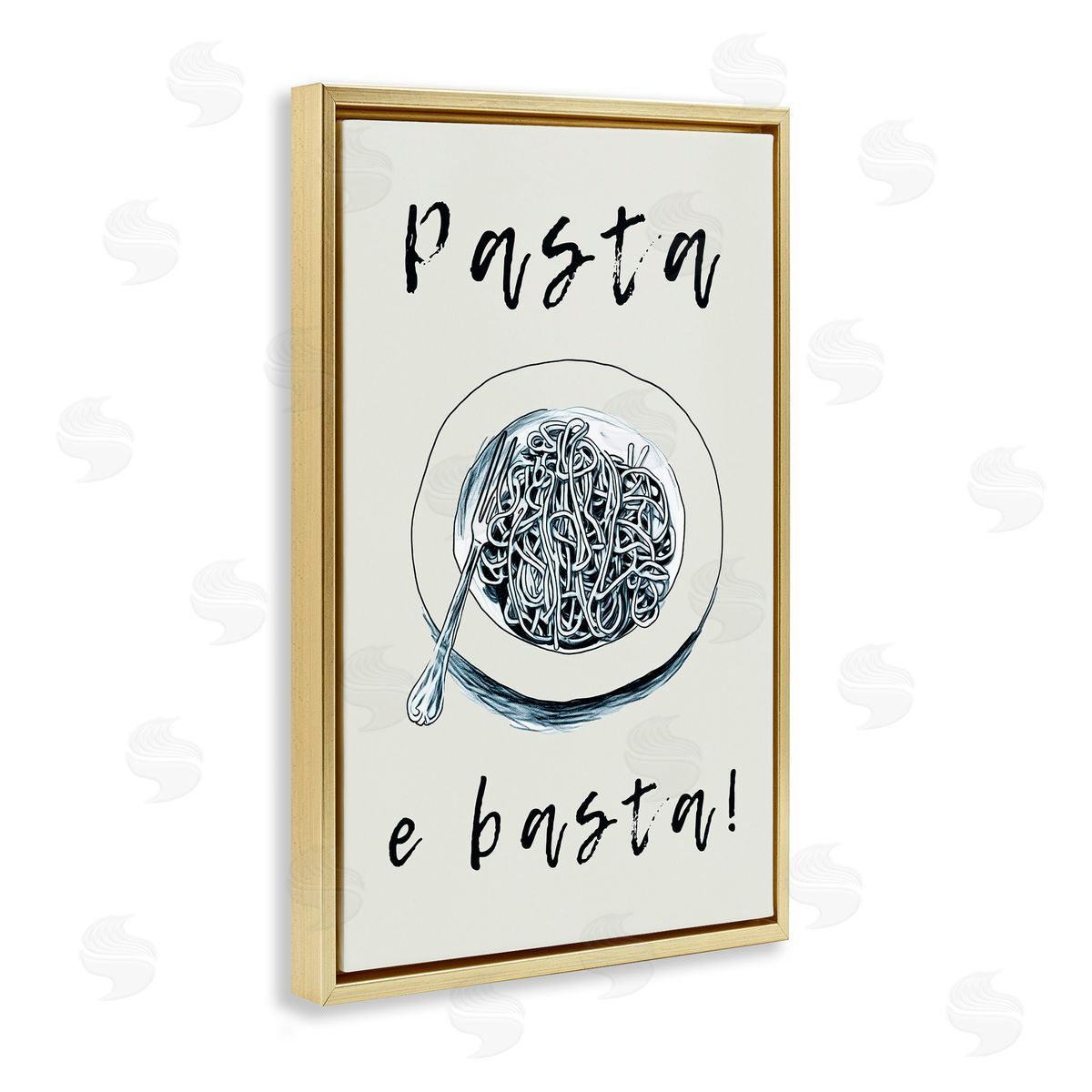 Pasta e Basta Meal Gold Floating Frame Canvas Wall Art, Home Decor by Andreas Magnusson