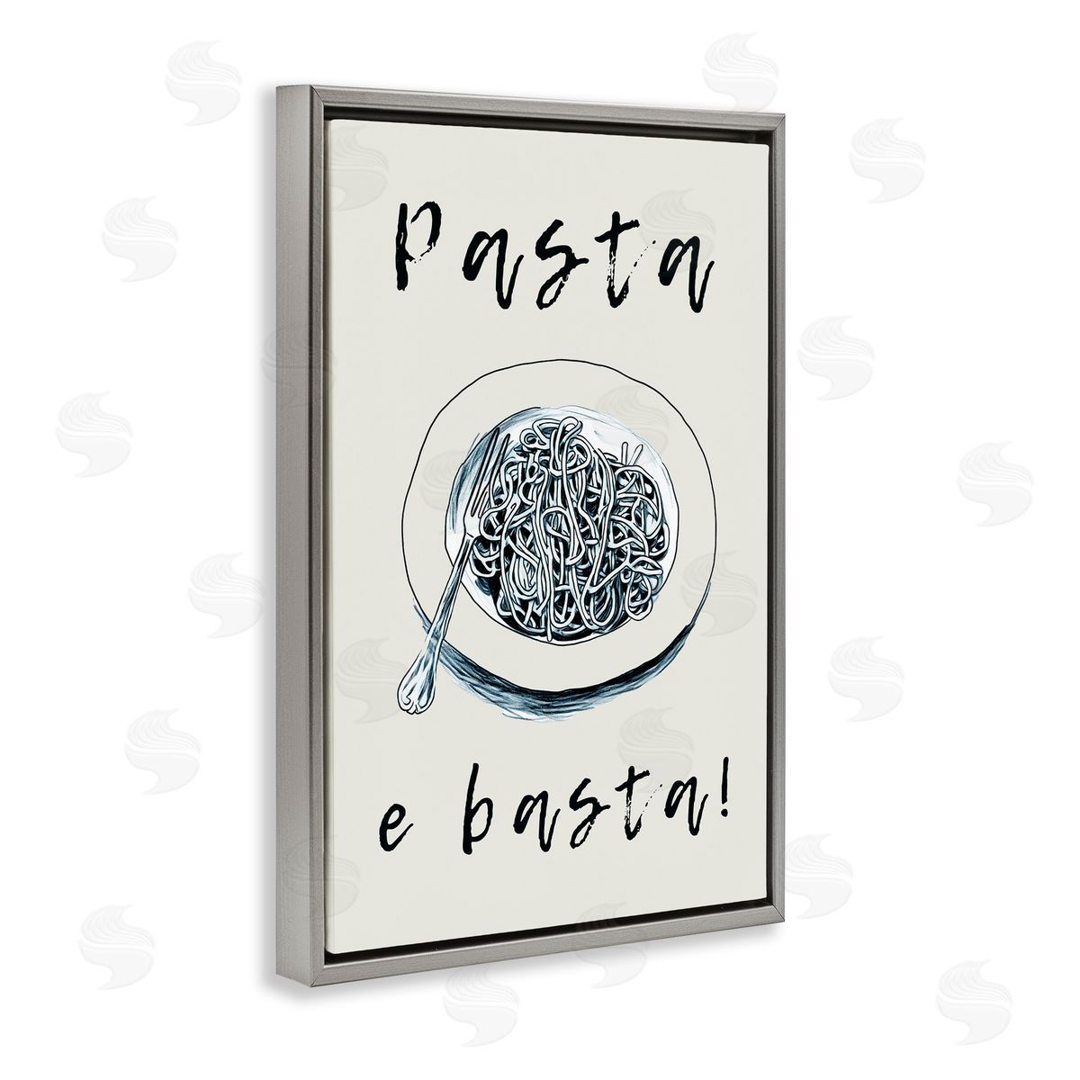 Pasta e Basta Meal Grey Floating Frame Canvas Wall Art, Home Decor by Andreas Magnusson