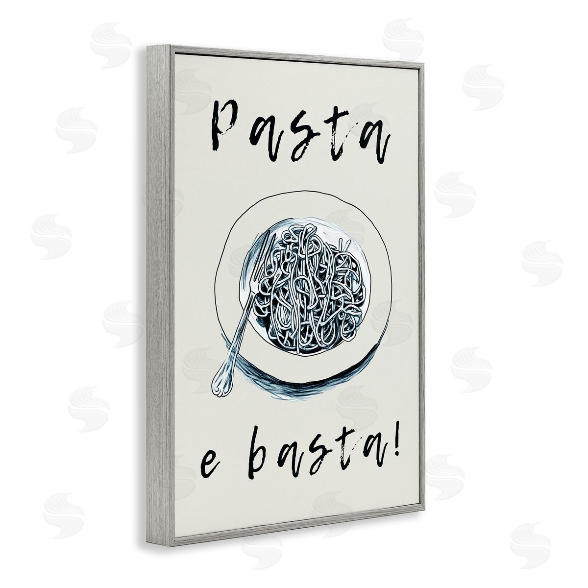 Pasta e Basta Meal Grey Frame Print Wall Art, Home Decor by Andreas Magnusson