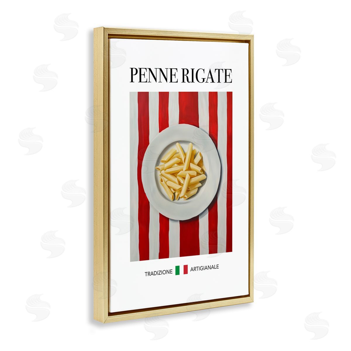 Traditional Penne Rigate Pasta Gold Floating Frame Canvas Wall Art, Home Decor by Andreas Magnusson