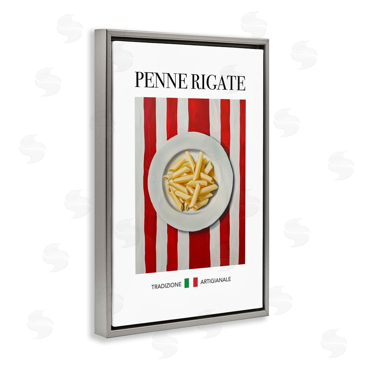 Traditional Penne Rigate Pasta Grey Floating Frame Canvas Wall Art, Home Decor by Andreas Magnusson