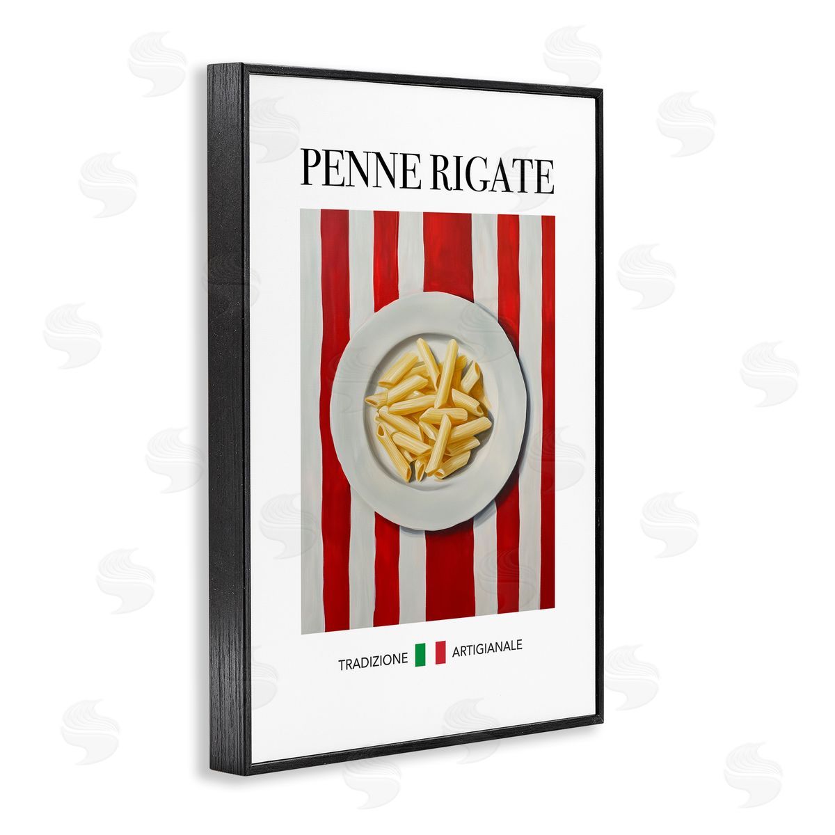 Traditional Penne Rigate Pasta Black Frame Print Wall Art, Home Decor by Andreas Magnusson