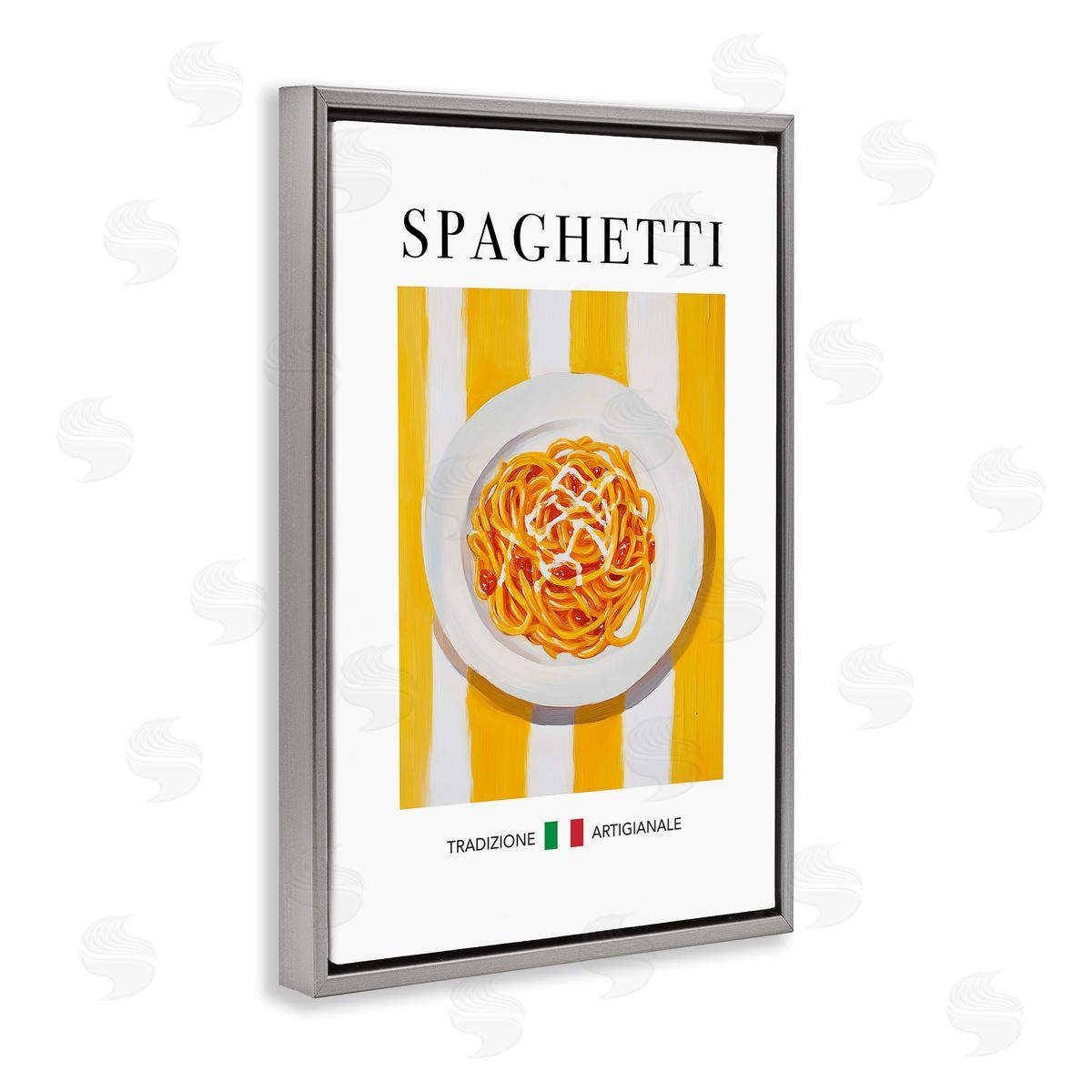 Traditional Spaghetti Pasta Grey Floating Frame Canvas Wall Art, Home Decor by Andreas Magnusson