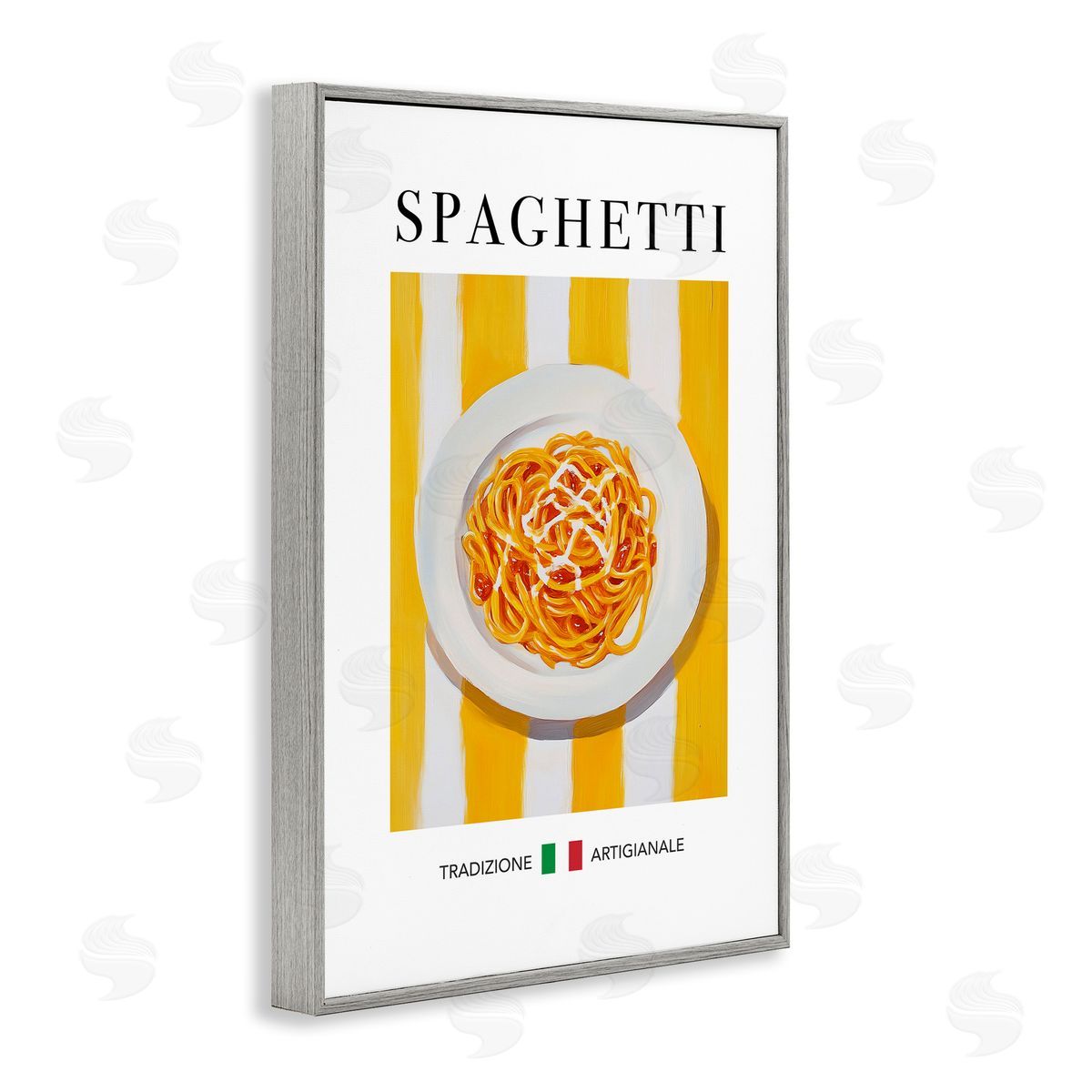 Traditional Spaghetti Pasta Grey Frame Print Wall Art, Home Decor by Andreas Magnusson