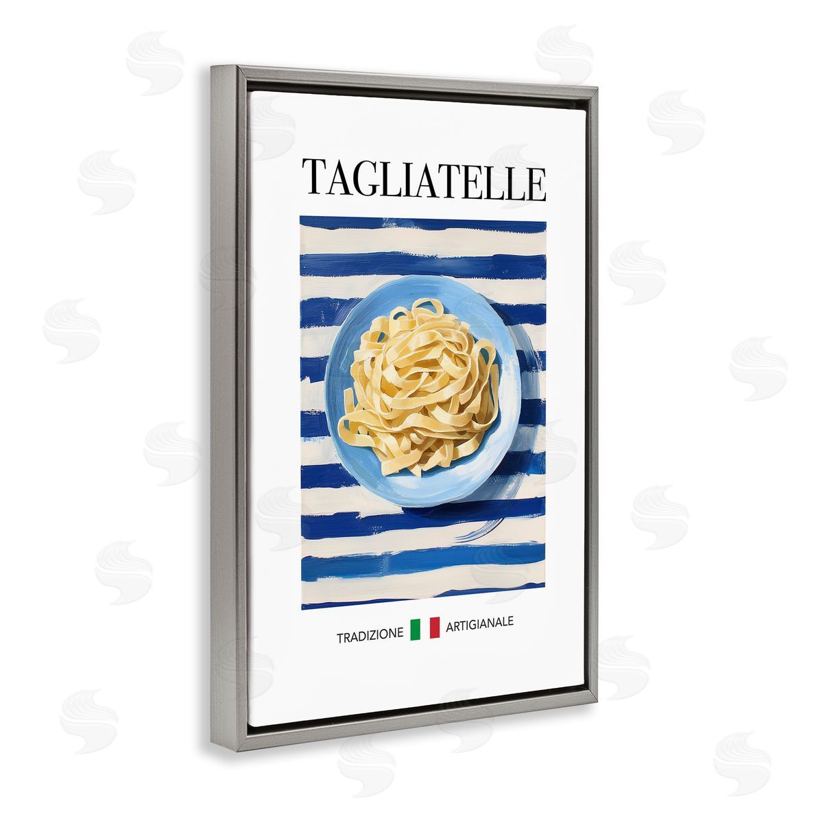 Traditional Tagliatelle Pasta Grey Floating Frame Canvas Wall Art, Home Decor by Andreas Magnusson