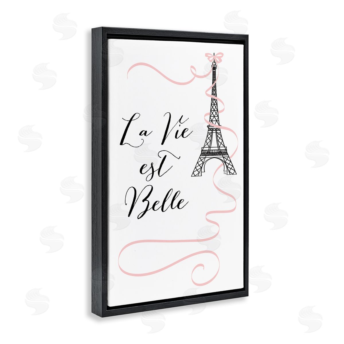 Life Is Beautiful French Phrase Black Floating Frame Canvas Wall Art, Home Decor by Martina Pavlova