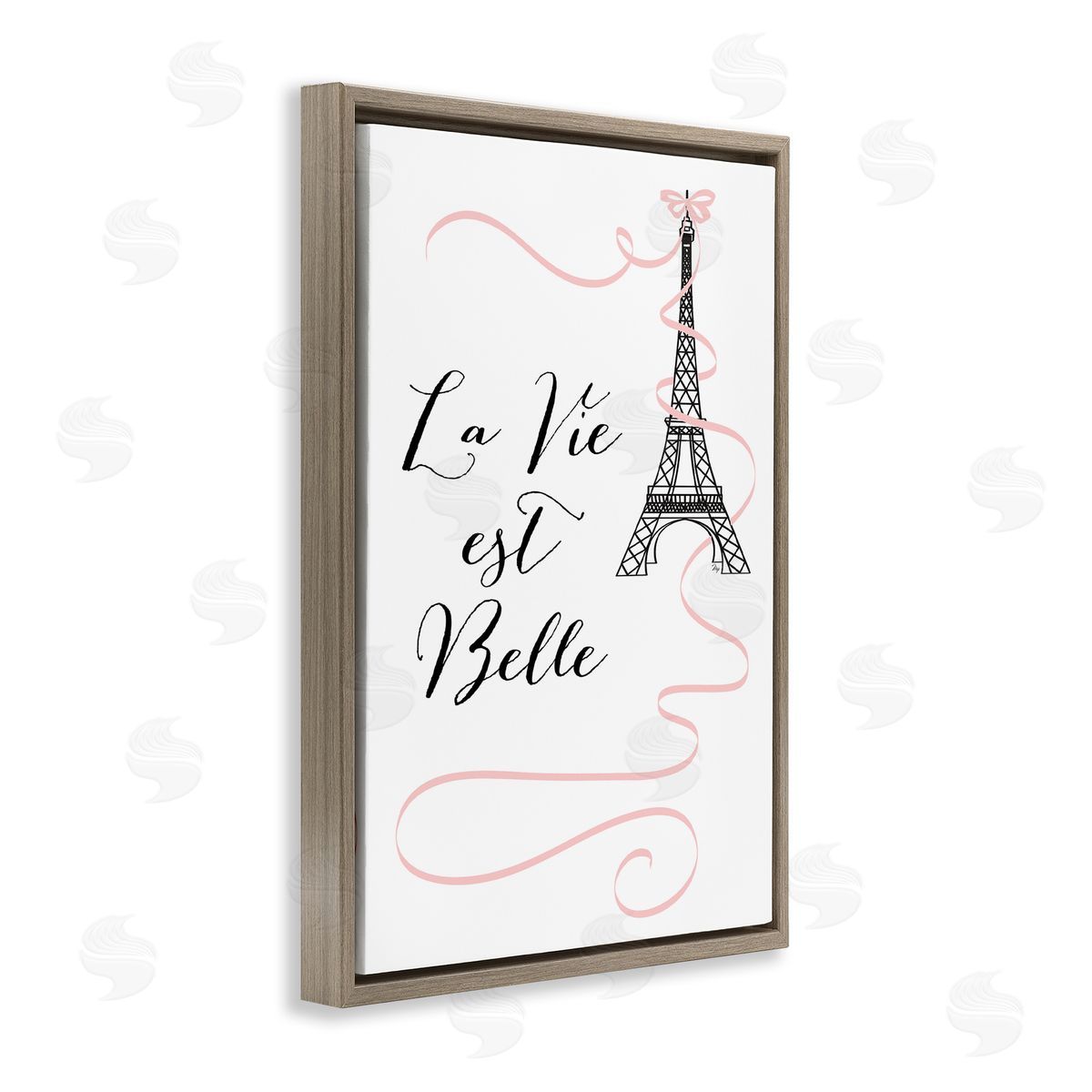 Life Is Beautiful French Phrase Brown Floating Frame Canvas Wall Art, Home Decor by Martina Pavlova
