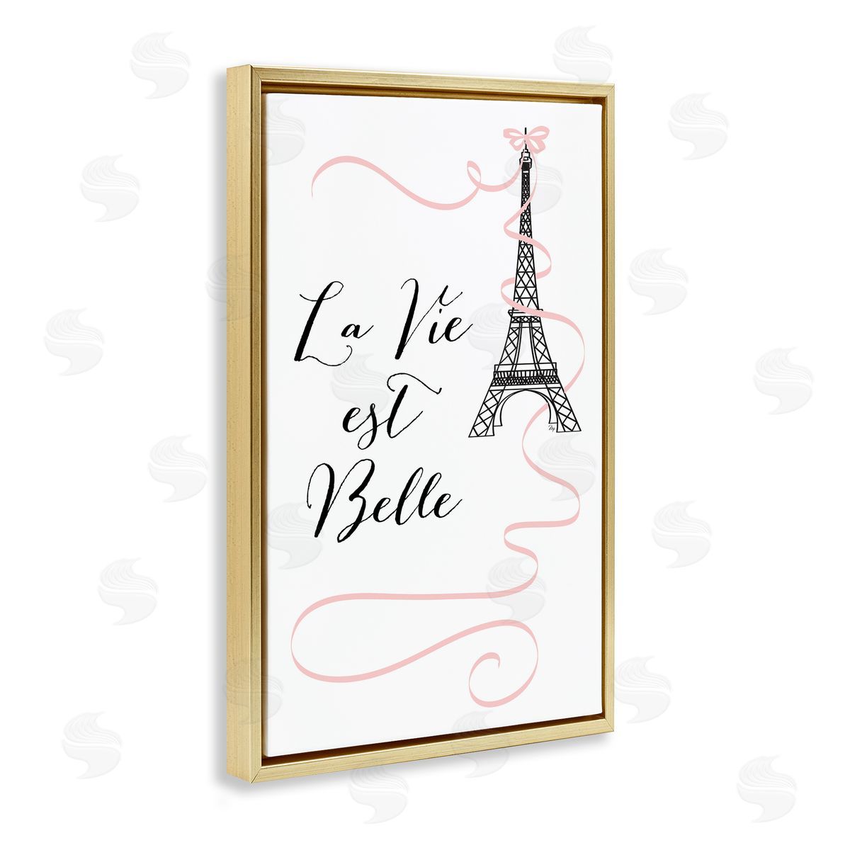 Life Is Beautiful French Phrase Gold Floating Frame Canvas Wall Art, Home Decor by Martina Pavlova