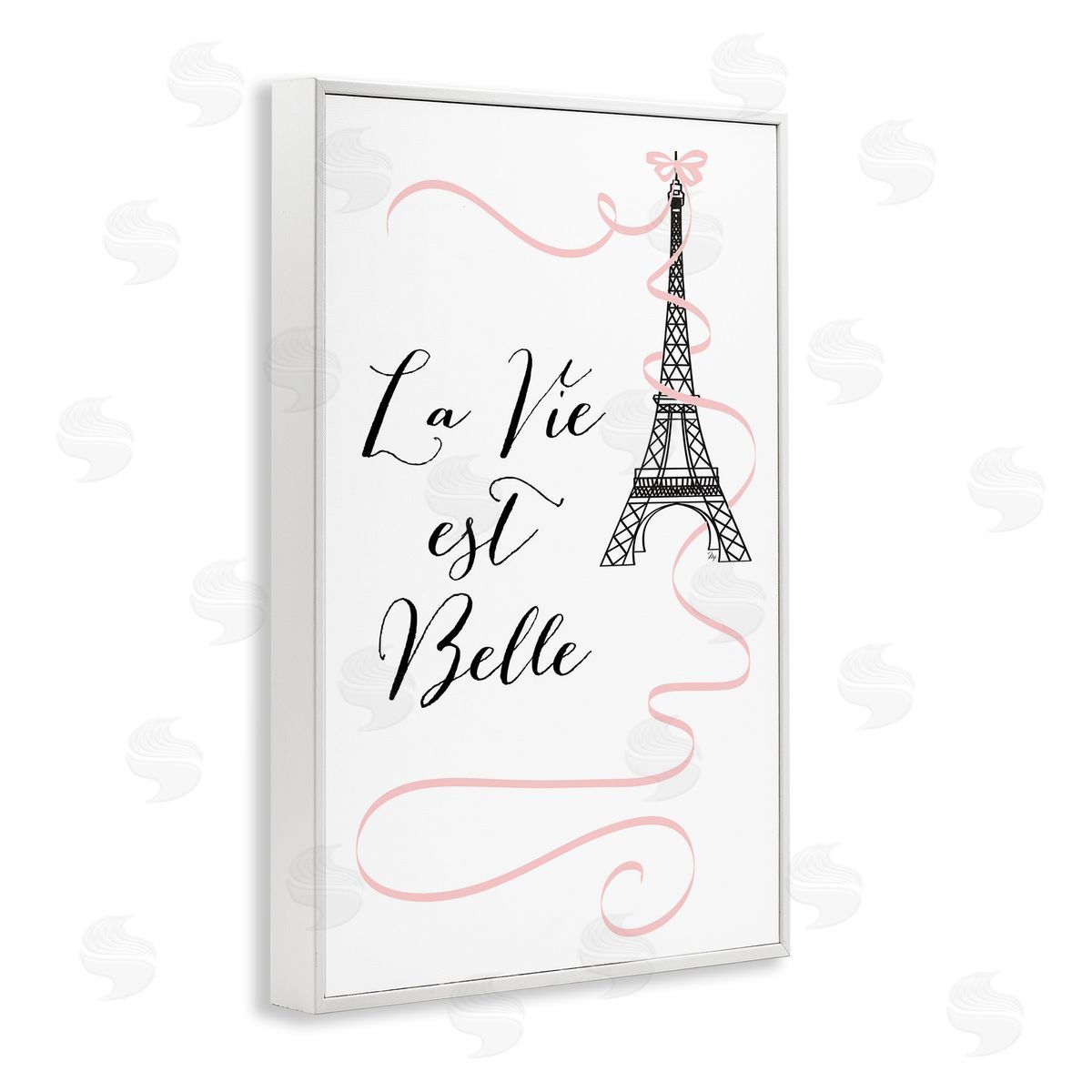Life Is Beautiful French Phrase White Frame Print Wall Art, Home Decor by Martina Pavlova