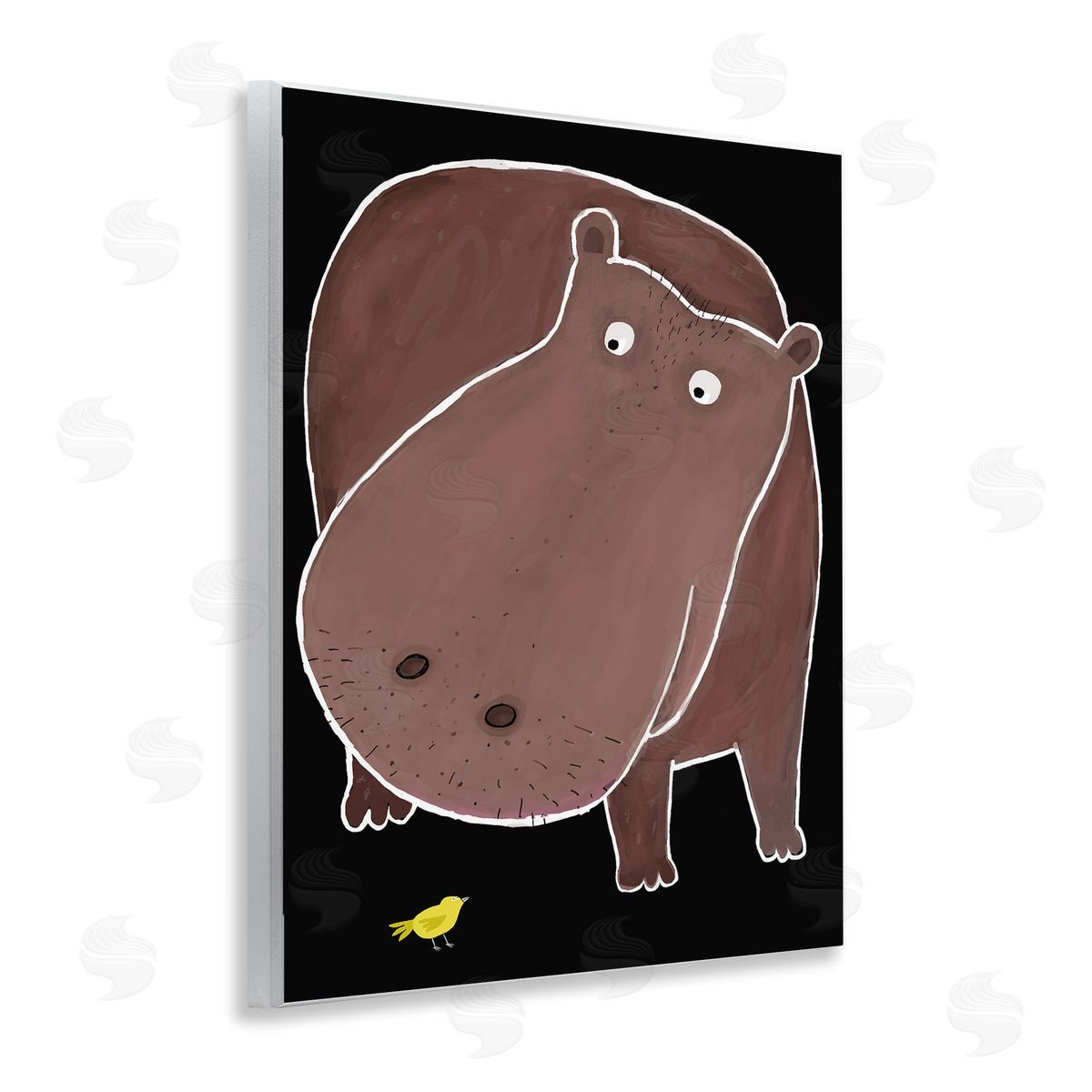 Hippo & Bird on Black Wood Plaque Wall Art, Home Decor by Carla Daly