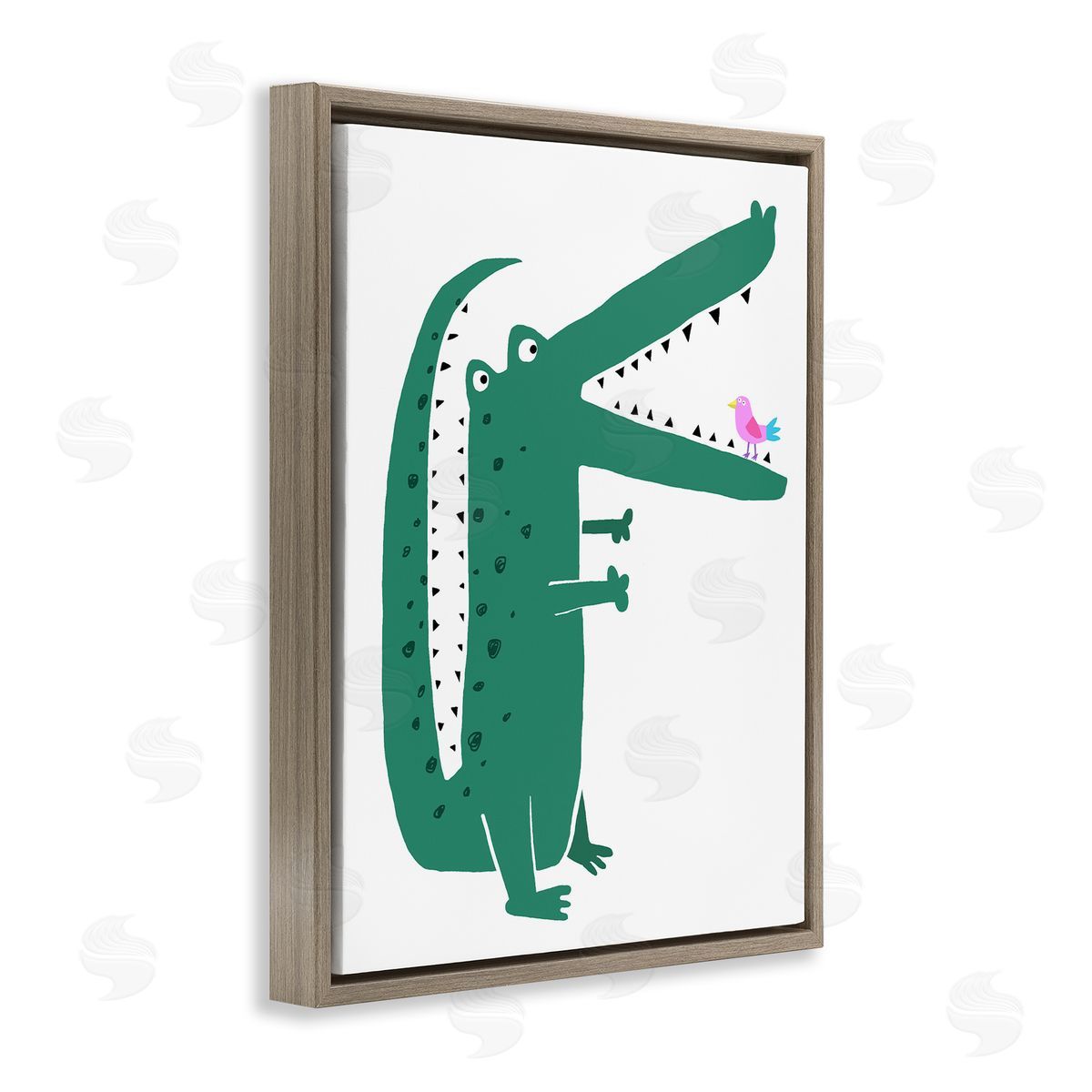 Alligator & Bird Friends Brown Floating Frame Canvas Wall Art, Home Decor by Carla Daly