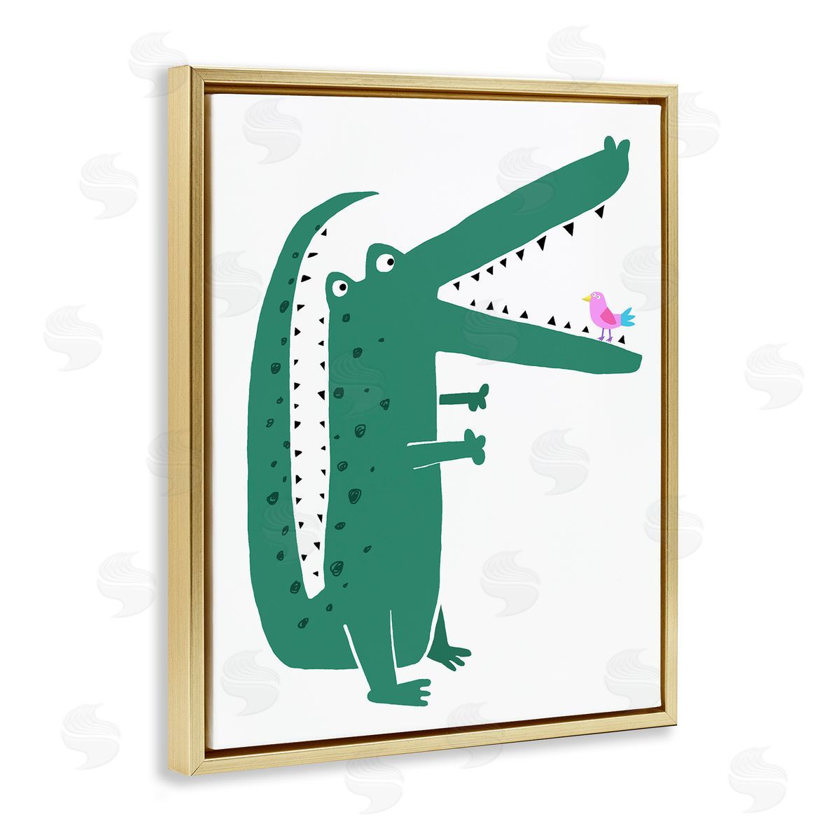 Alligator & Bird Friends Gold Floating Frame Canvas Wall Art, Home Decor by Carla Daly