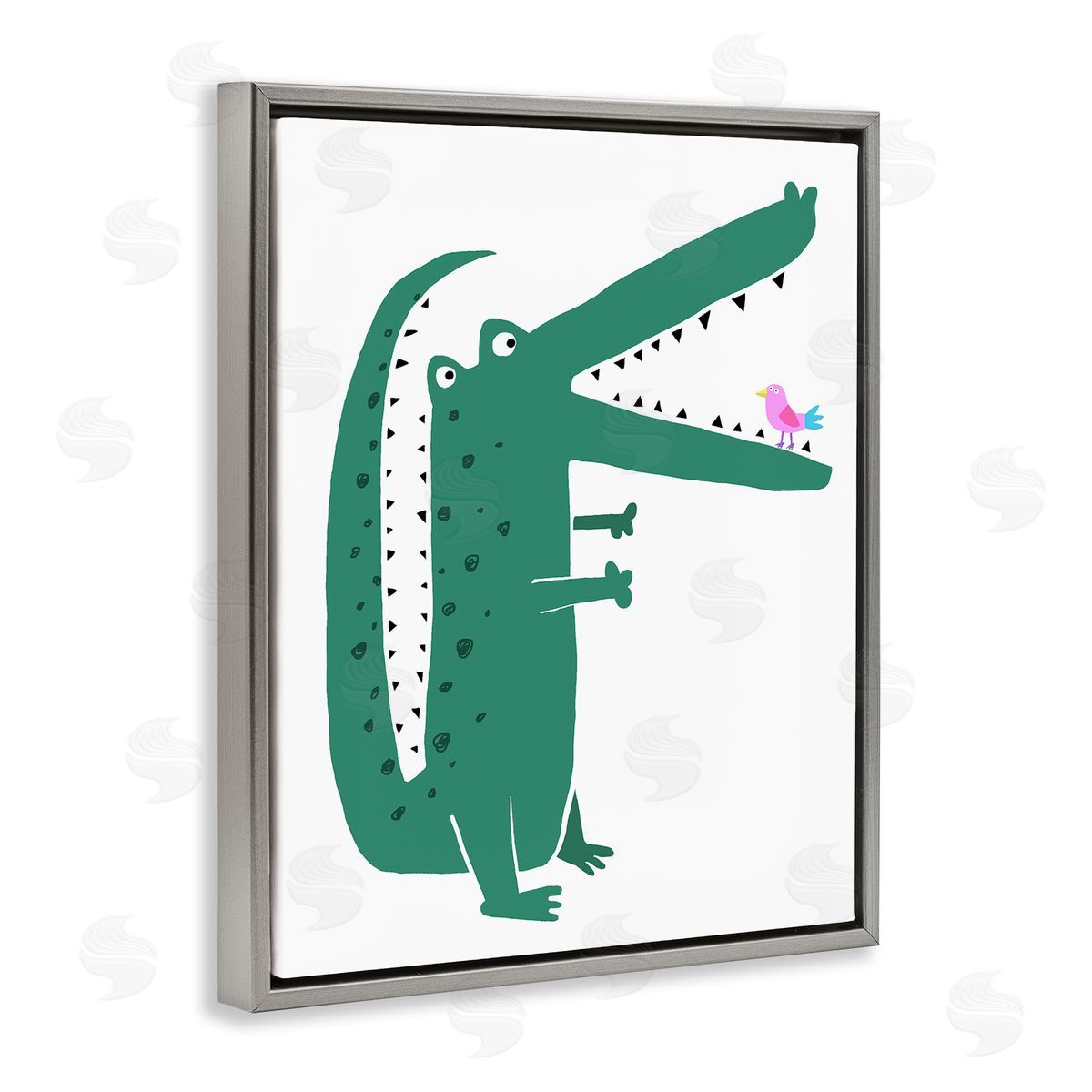 Alligator & Bird Friends Grey Floating Frame Canvas Wall Art, Home Decor by Carla Daly