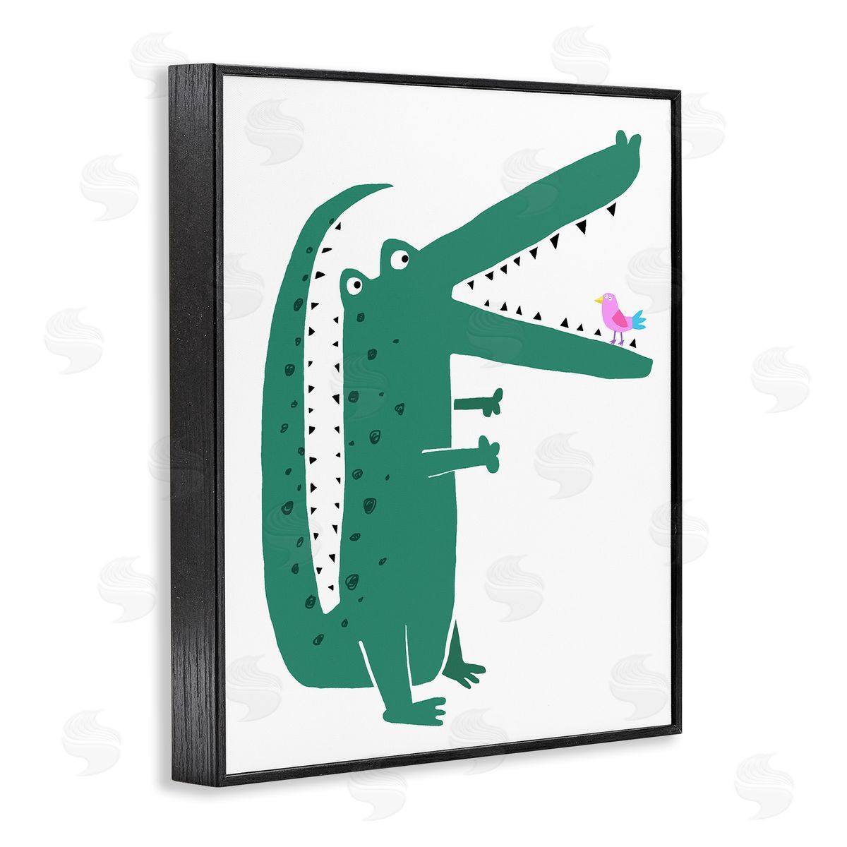 Alligator & Bird Friends Black Frame Print Wall Art, Home Decor by Carla Daly