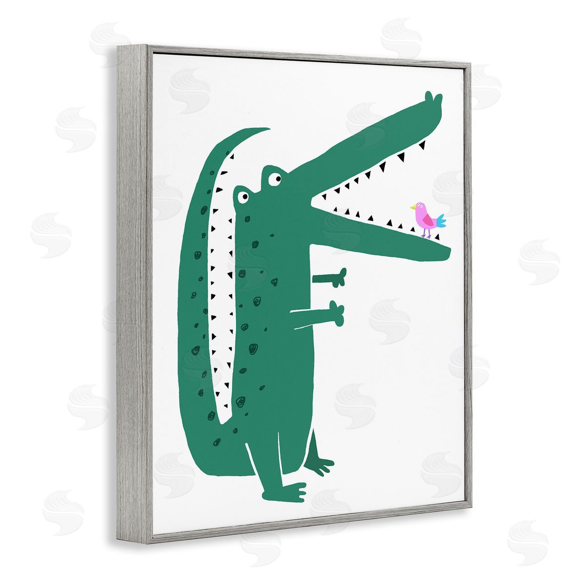 Alligator & Bird Friends Grey Frame Print Wall Art, Home Decor by Carla Daly