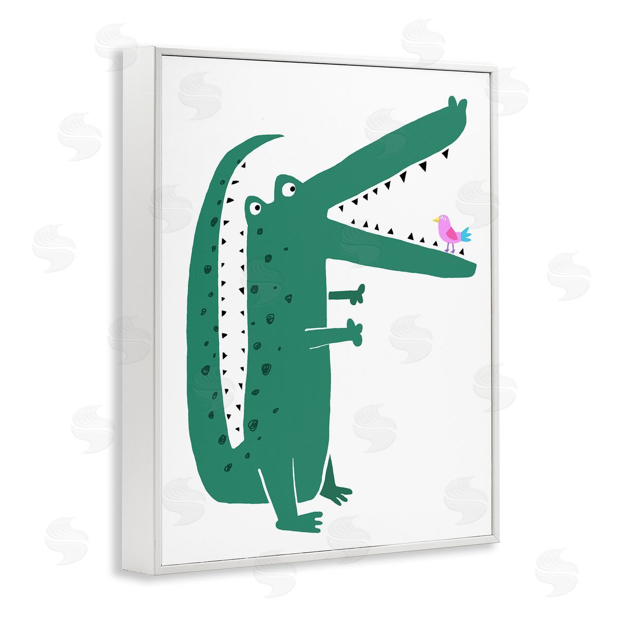 Alligator & Bird Friends White Frame Print Wall Art, Home Decor by Carla Daly