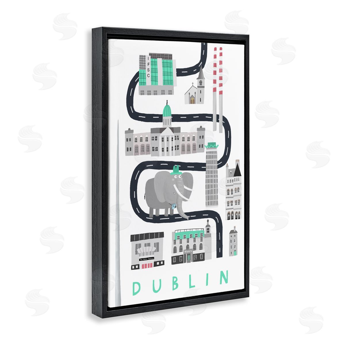 Dublin Whimsical Travel City Black Floating Frame Canvas Wall Art, Home Decor by Carla Daly