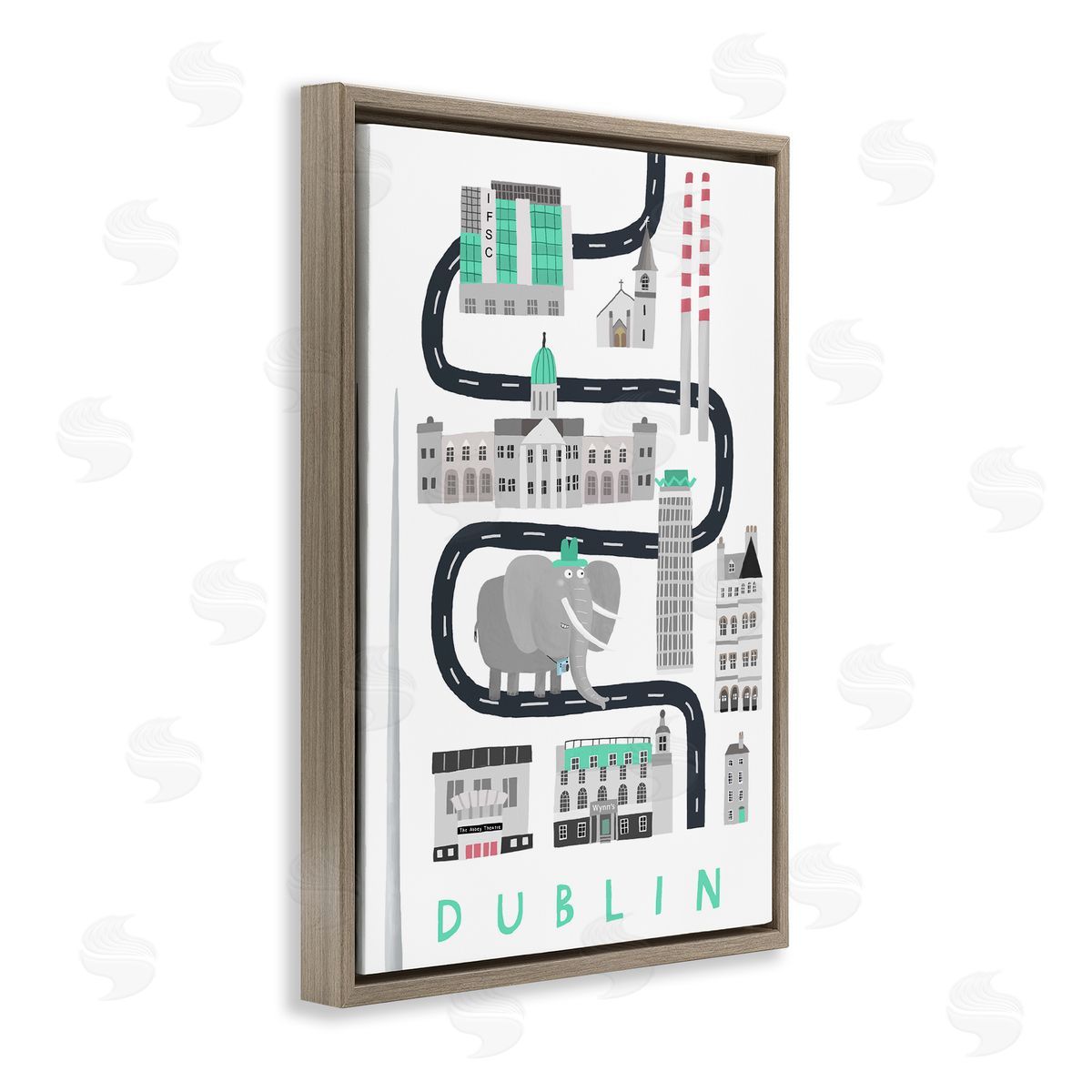 Dublin Whimsical Travel City Brown Floating Frame Canvas Wall Art, Home Decor by Carla Daly