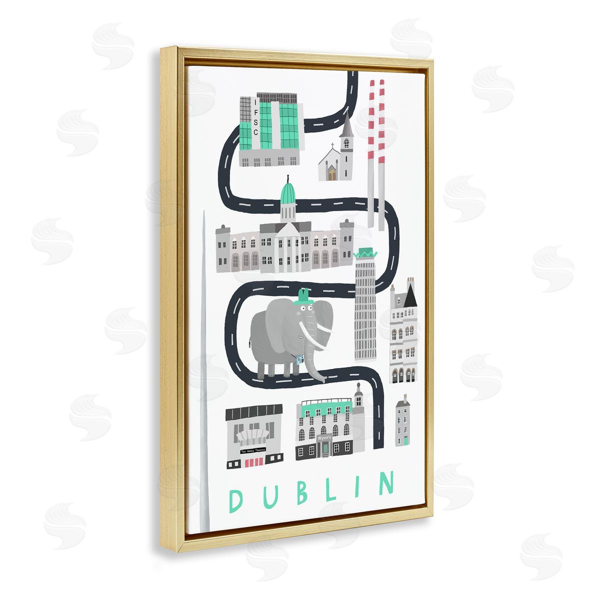 Dublin Whimsical Travel City Gold Floating Frame Canvas Wall Art, Home Decor by Carla Daly