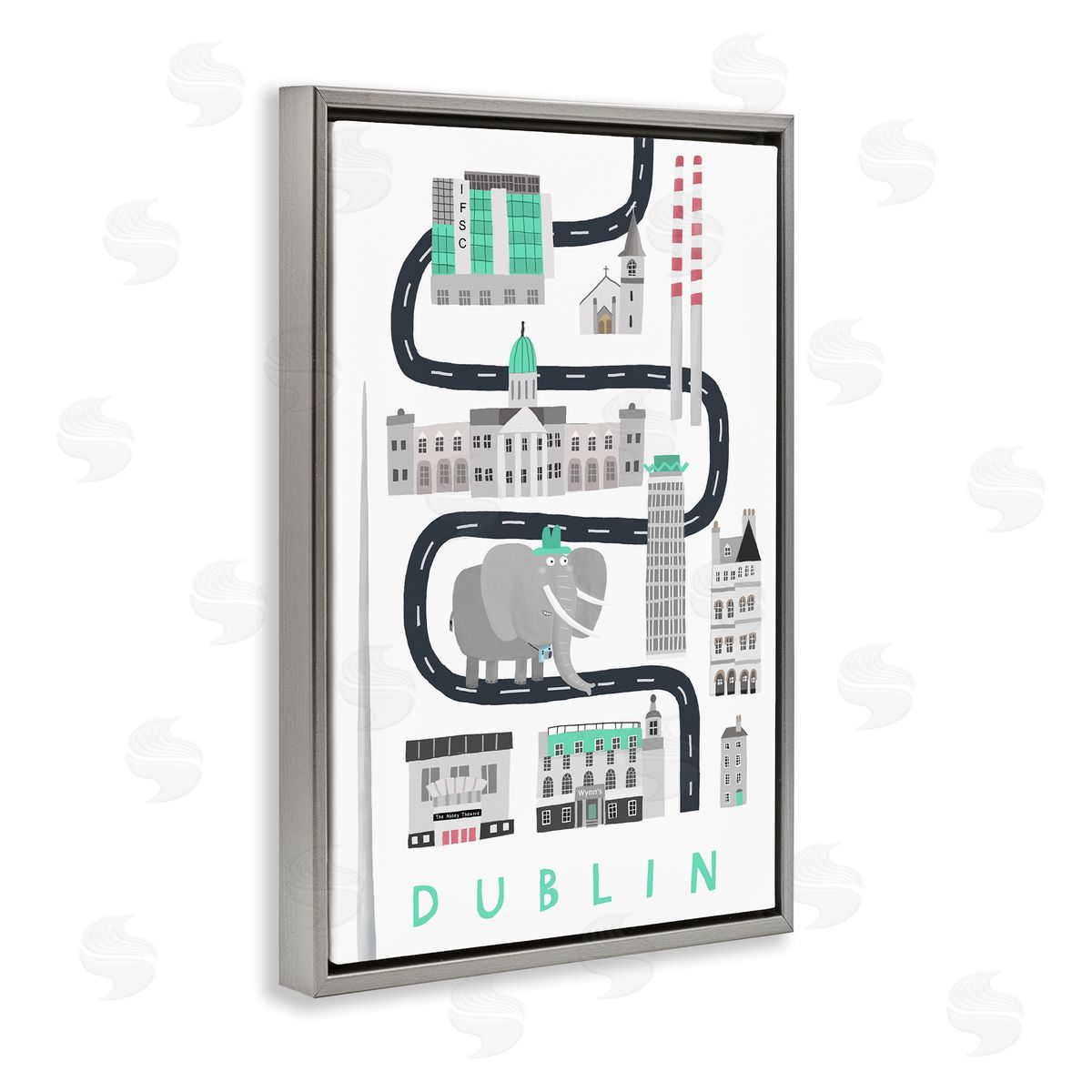 Dublin Whimsical Travel City Grey Floating Frame Canvas Wall Art, Home Decor by Carla Daly