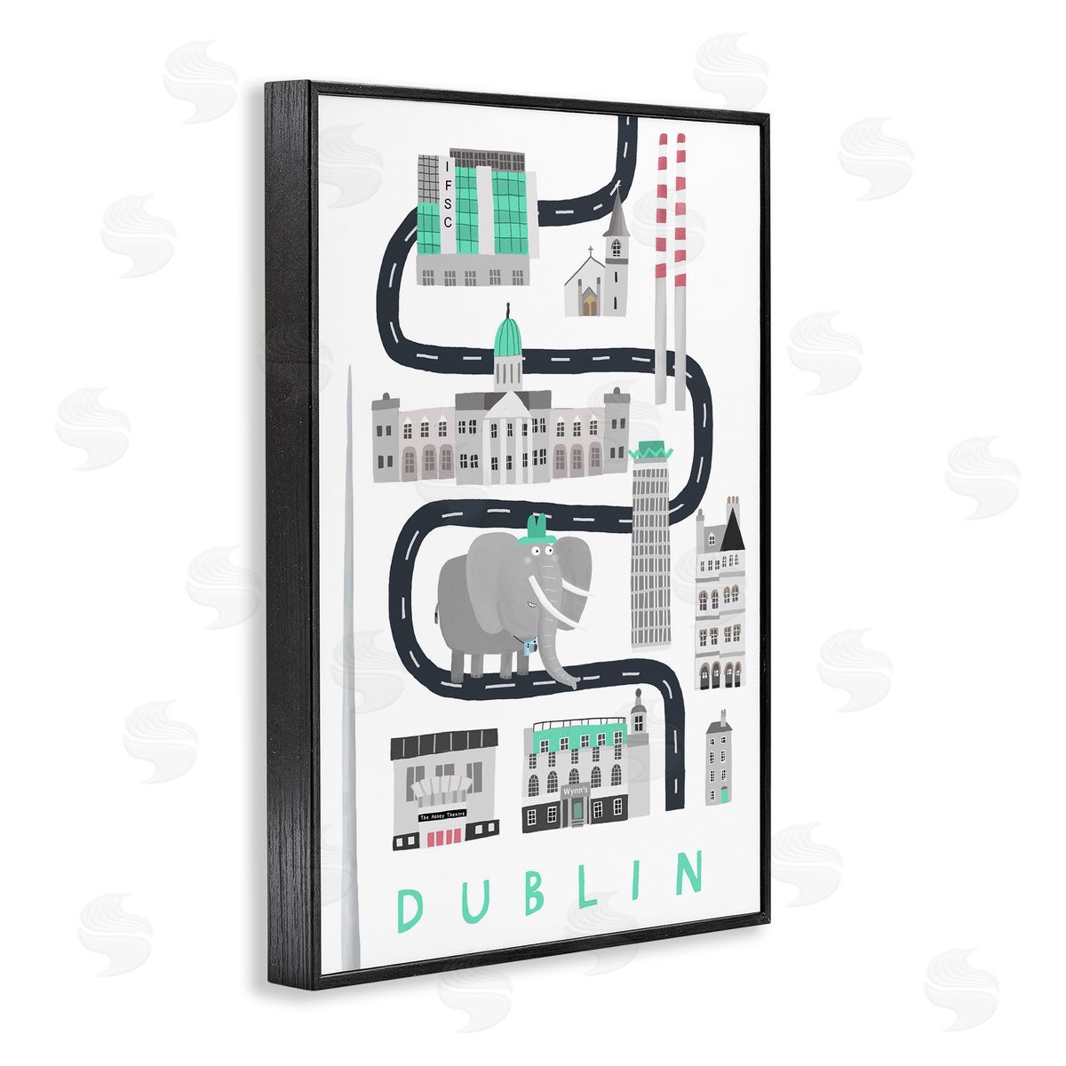 Dublin Whimsical Travel City Black Frame Print Wall Art, Home Decor by Carla Daly