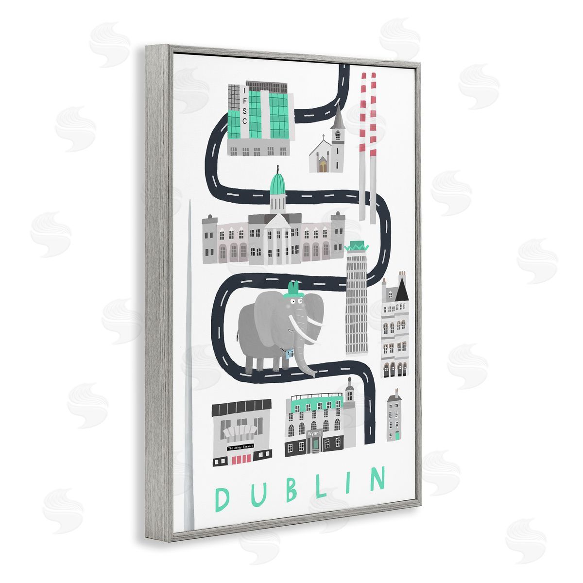 Dublin Whimsical Travel City Grey Frame Print Wall Art, Home Decor by Carla Daly