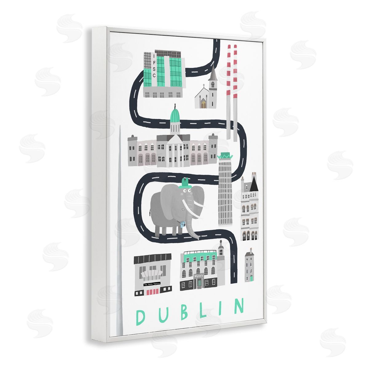 Dublin Whimsical Travel City White Frame Print Wall Art, Home Decor by Carla Daly