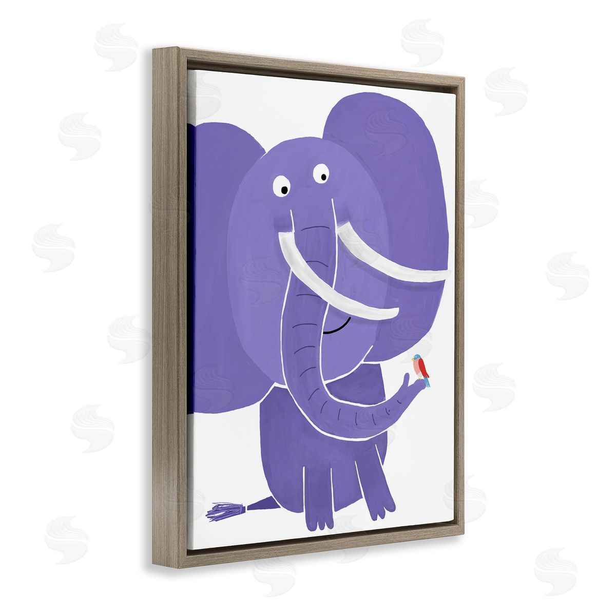 Elephant & Bird Friends Brown Floating Frame Canvas Wall Art, Home Decor by Carla Daly