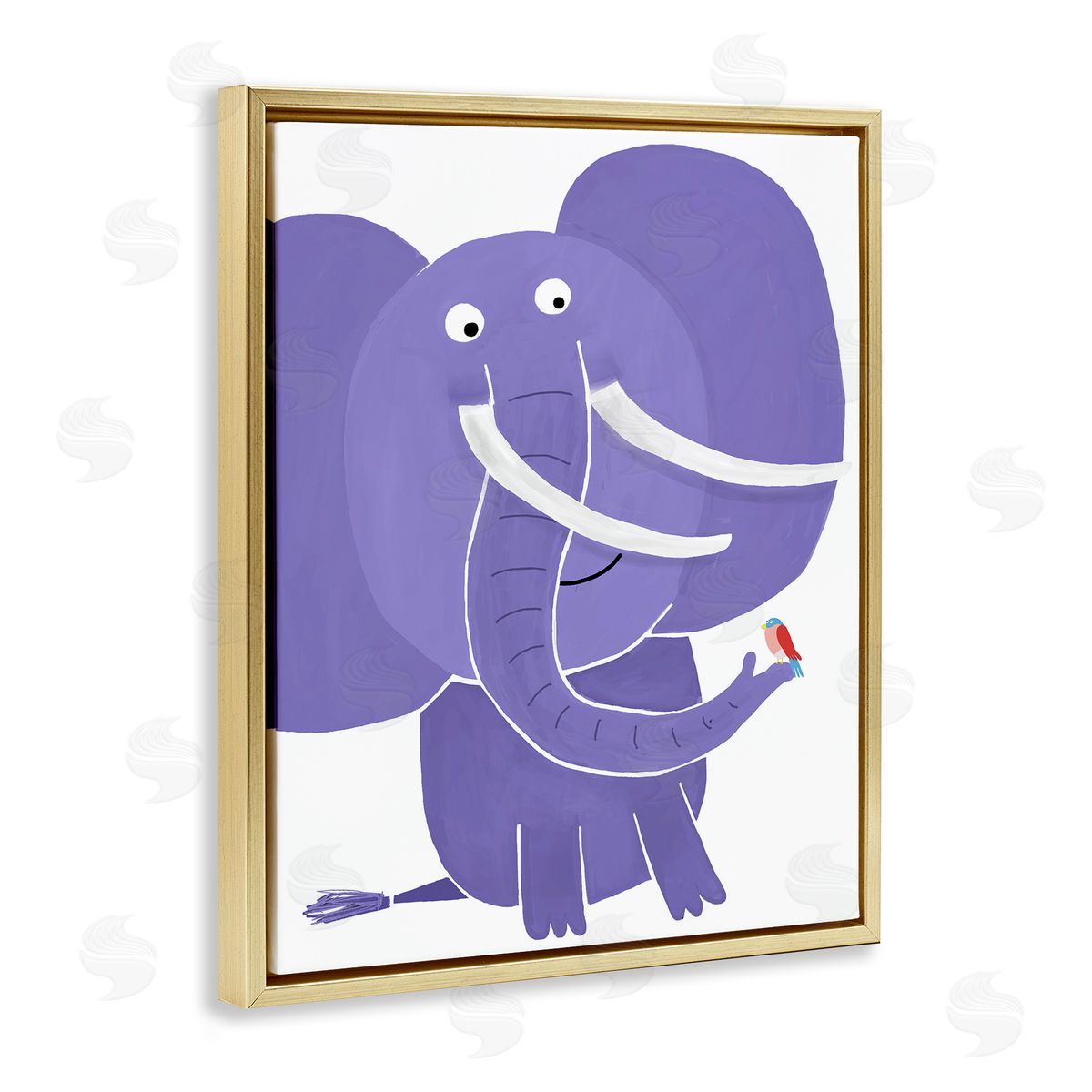Elephant & Bird Friends Gold Floating Frame Canvas Wall Art, Home Decor by Carla Daly
