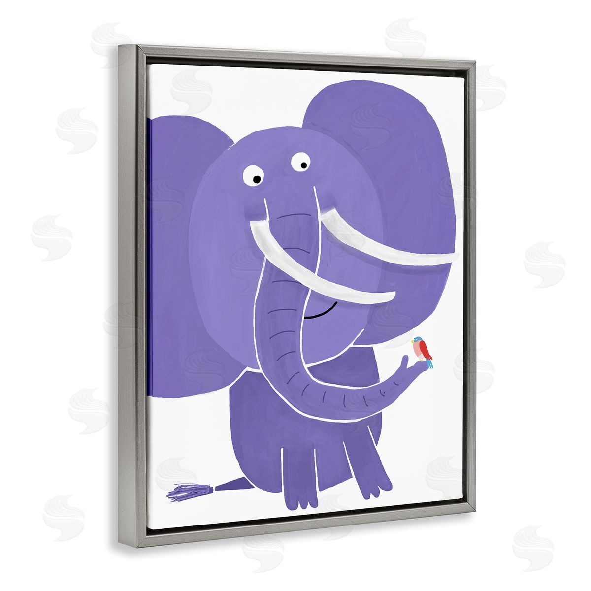 Elephant & Bird Friends Grey Floating Frame Canvas Wall Art, Home Decor by Carla Daly