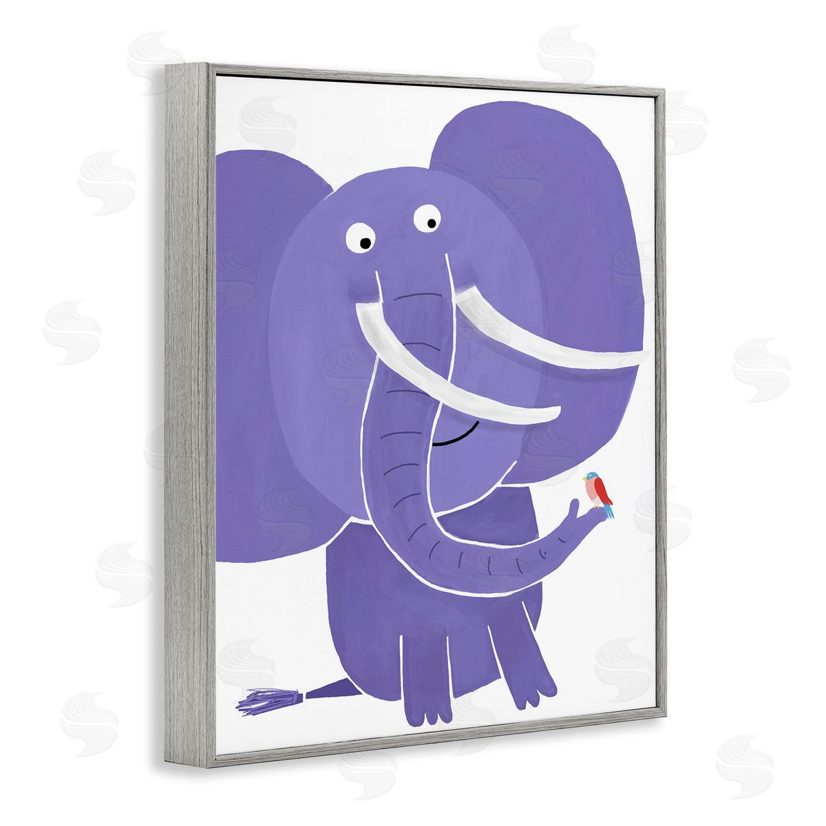 Elephant & Bird Friends Grey Frame Print Wall Art, Home Decor by Carla Daly