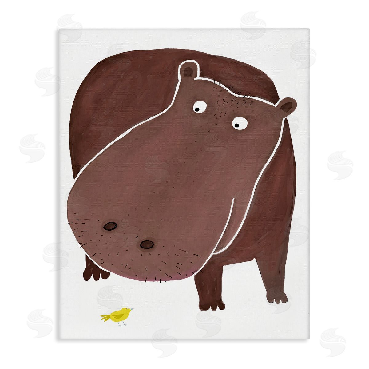 Hippo and Bird Friends Canvas Wall Art, Home Decor by Carla Daly