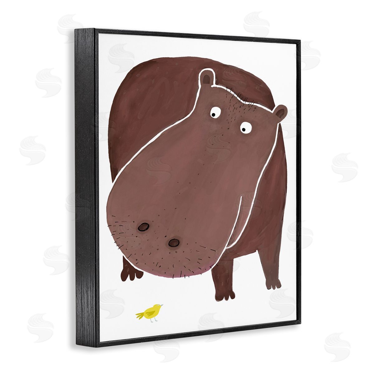 Hippo and Bird Friends Black Frame Print Wall Art, Home Decor by Carla Daly