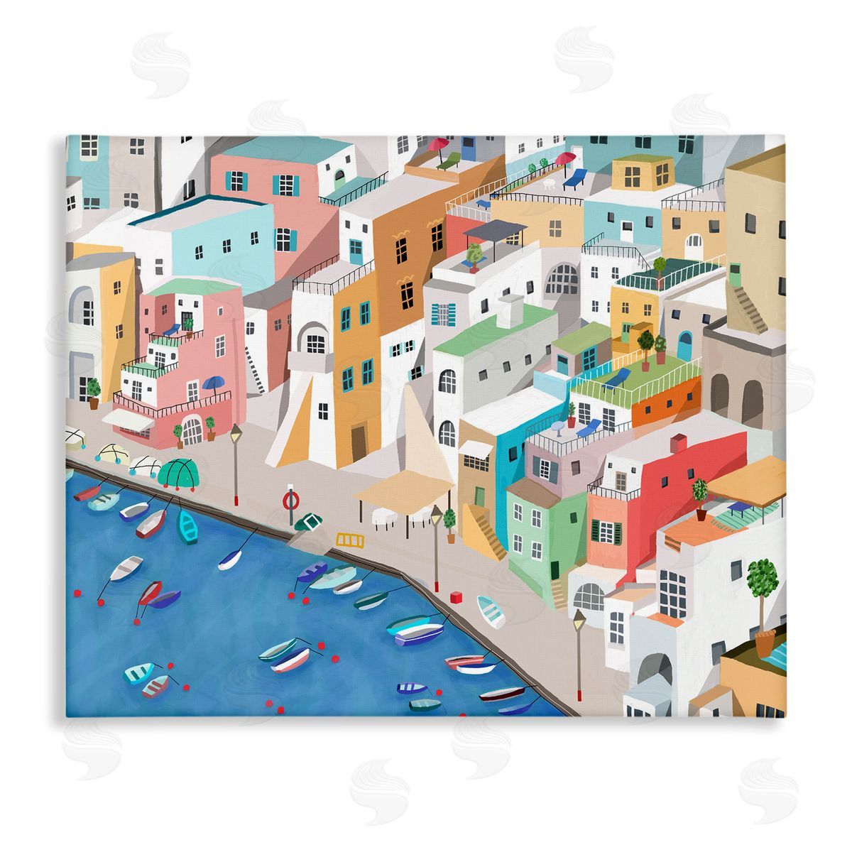 Coastal Town Harbor Canvas Wall Art, Home Decor by Carla Daly
