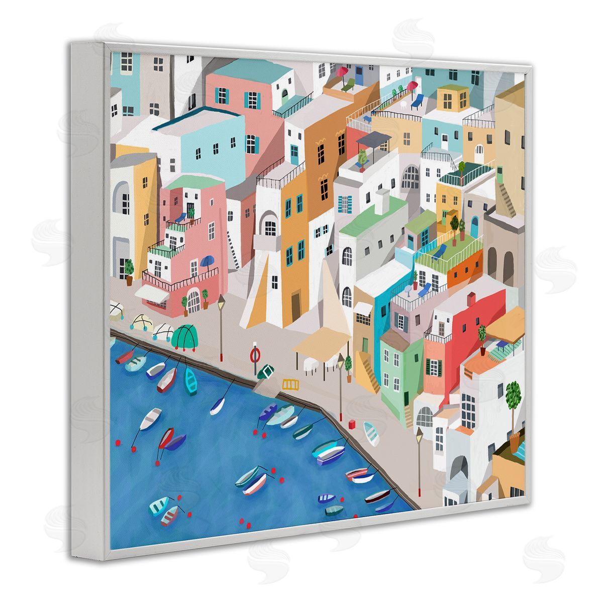 Coastal Town Harbor White Frame Print Wall Art, Home Decor by Carla Daly