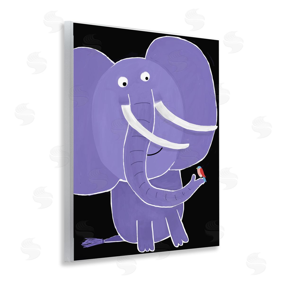 Elephant & Bird on Black Wood Plaque Wall Art, Home Decor by Carla Daly